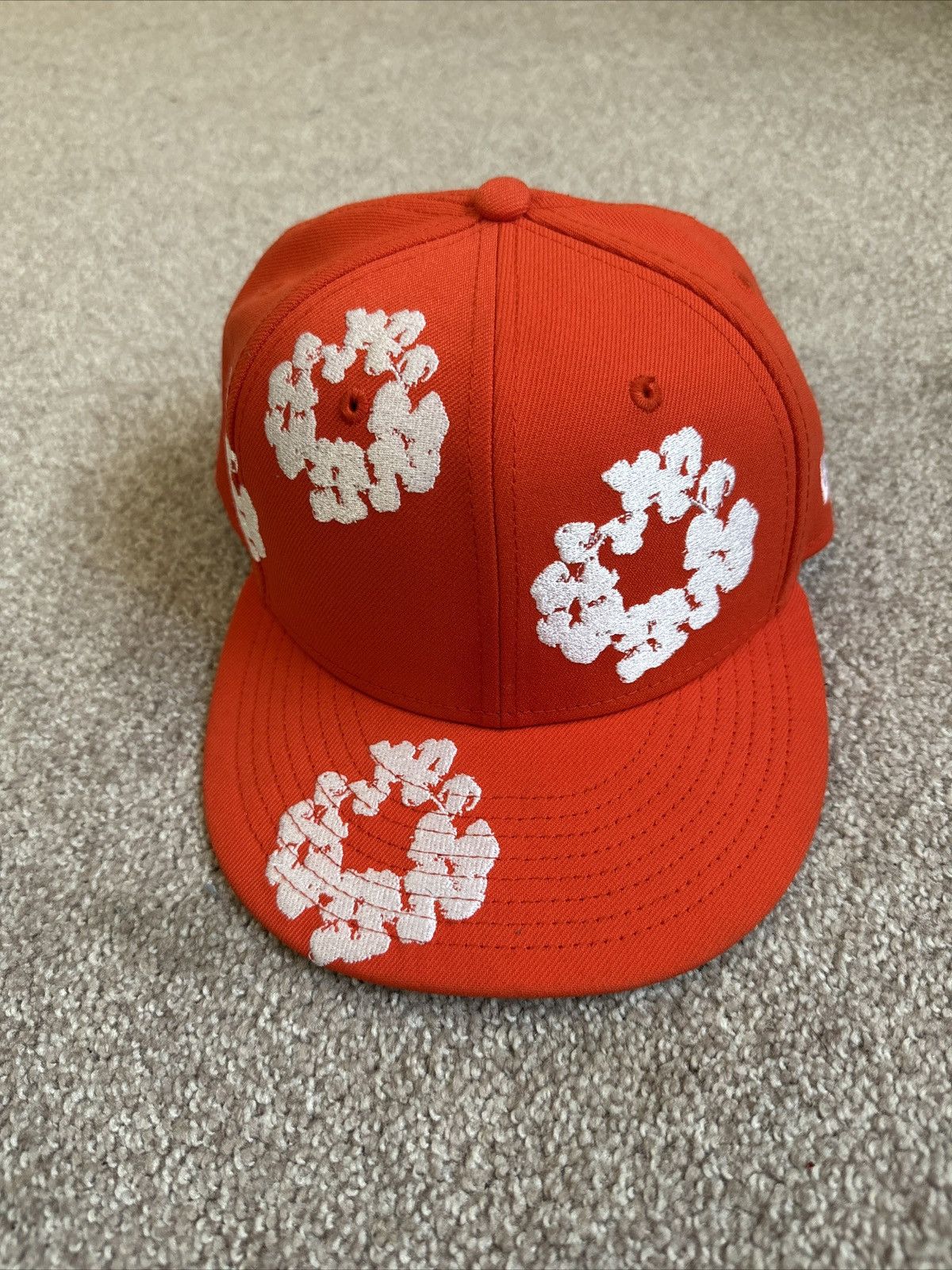 image of Denim Tears New Era Fitted Hat Orange Size 7 1/8, Men's