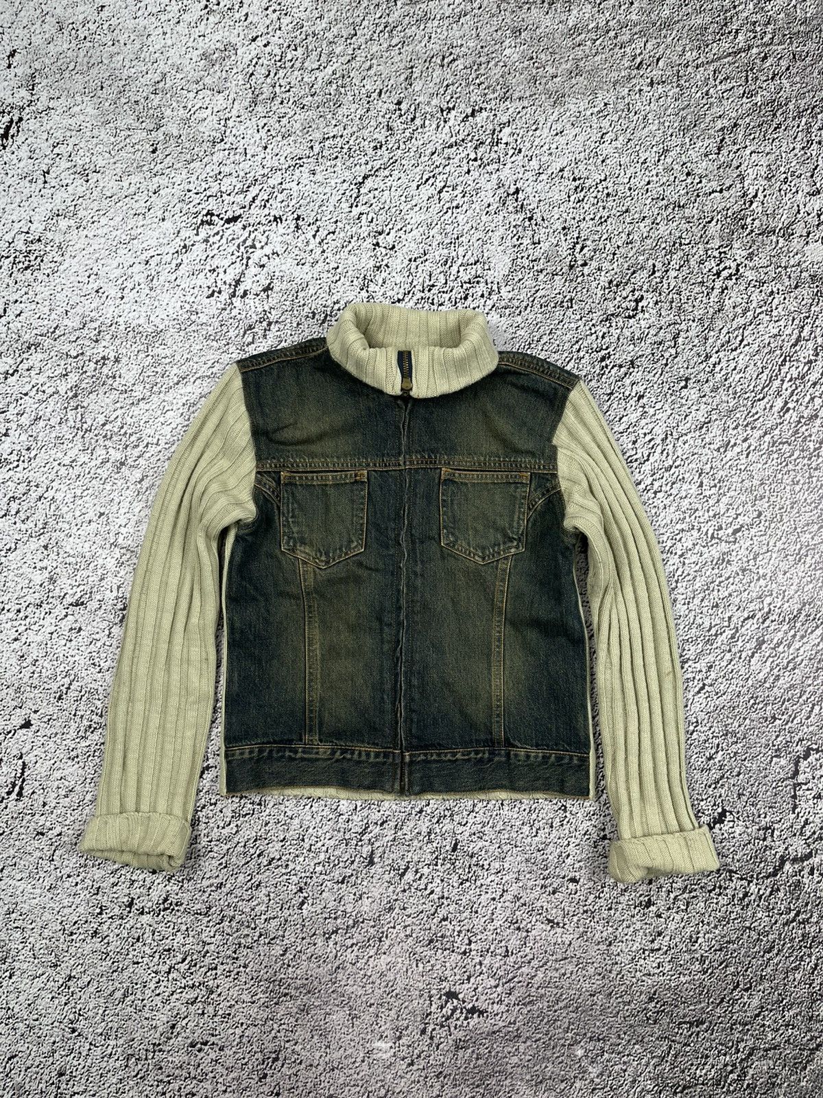 Denim Knit Zip Up Jacket like Moto old jeans trending faded