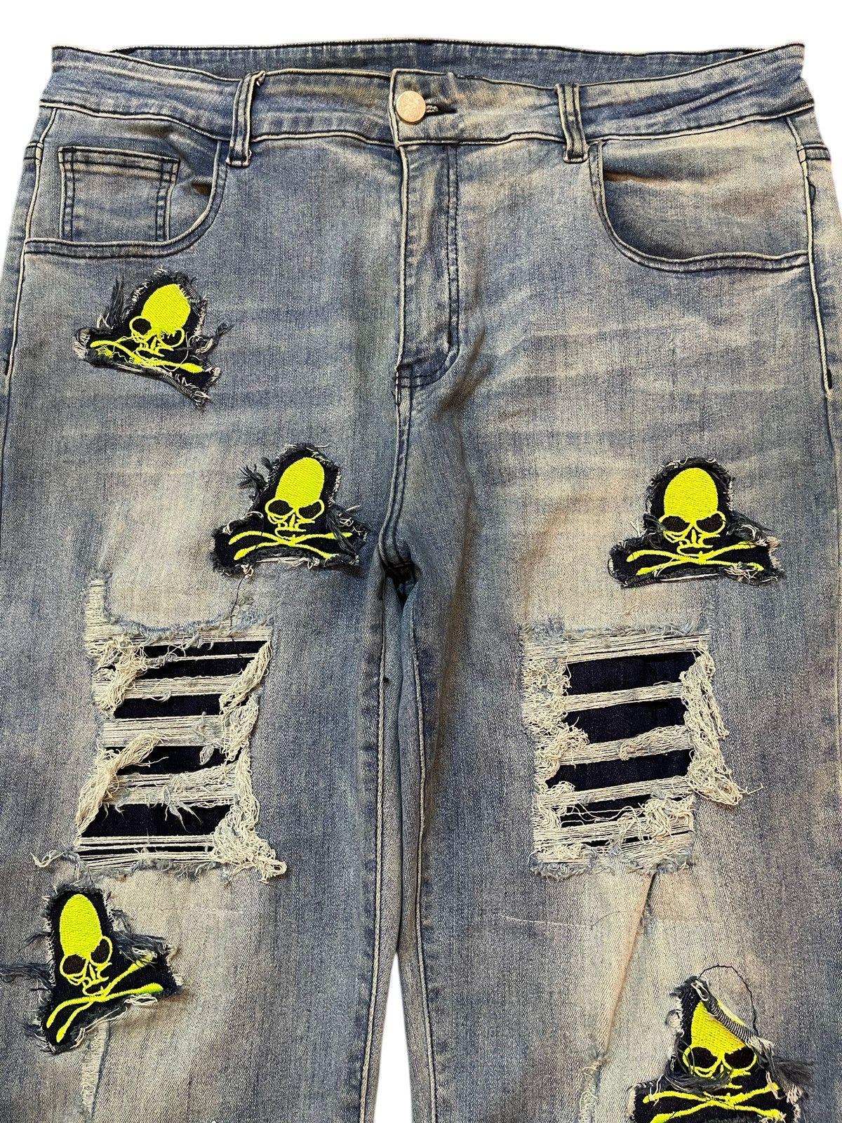 KMRii Japanese Brand Seditionaries Skull Patches Distress Jeans Size US 34 / EU 50 - 3 Thumbnail