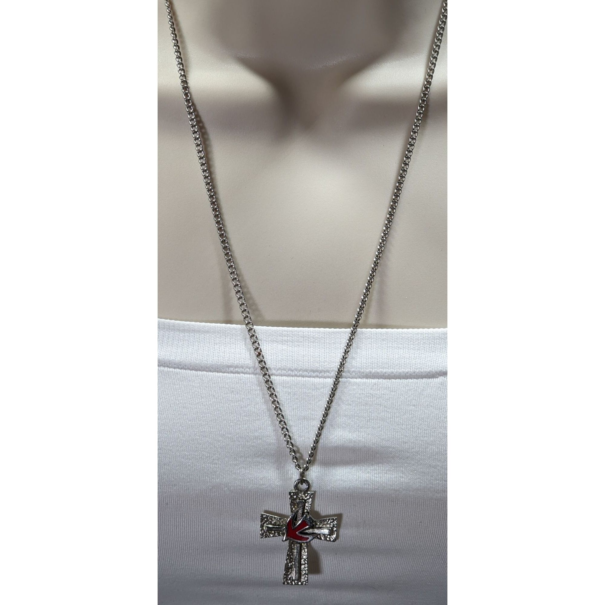 Other Vintage Cross Necklace Silver Tone With Red Enamel Dove Size ONE SIZE - 6 Thumbnail