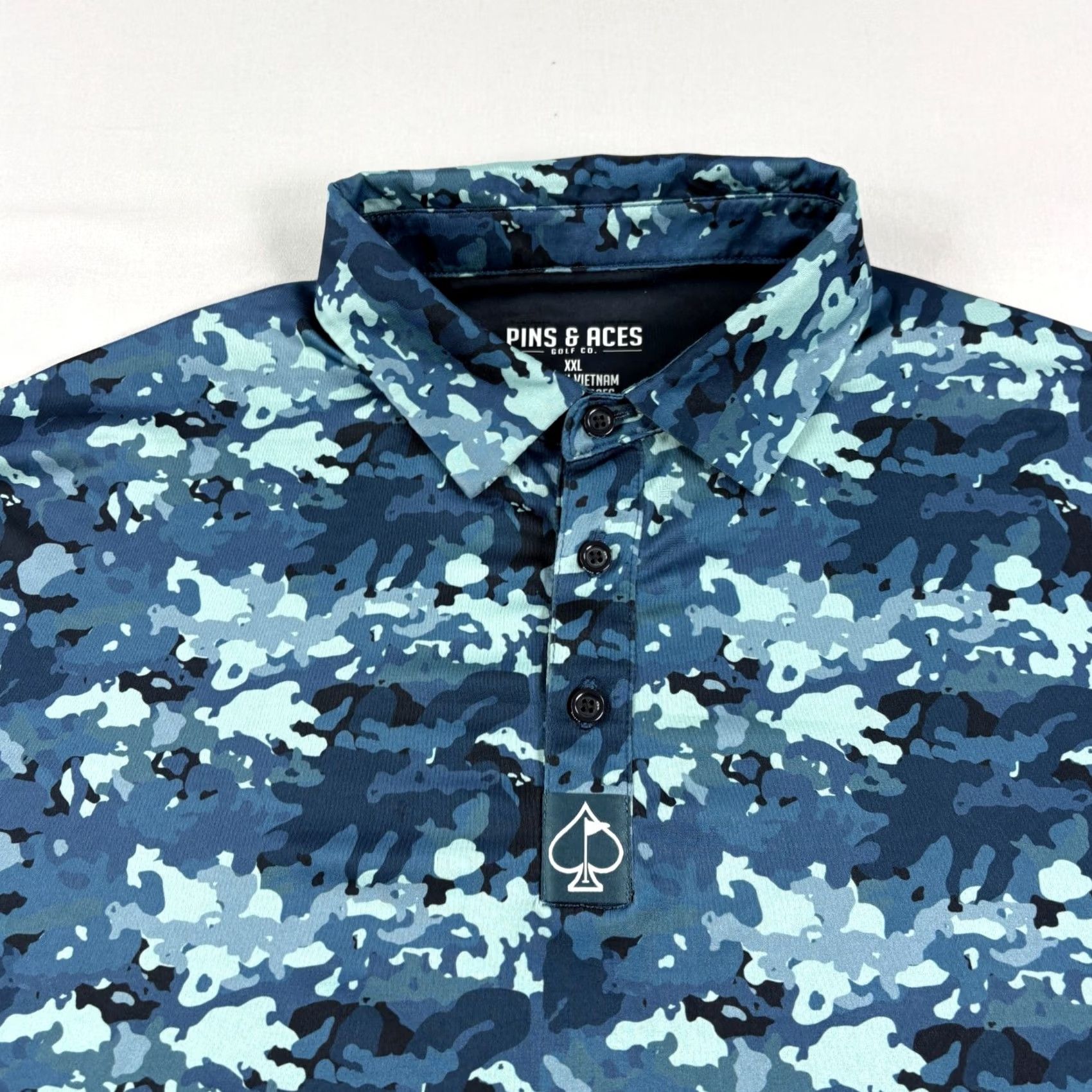 Vintage Aces Pins Polo Shirt Mens 2XL Blue Camo Golf Performance Stretch Shirt Size US XXL / EU 58 / 5 - 3 Thumbnail