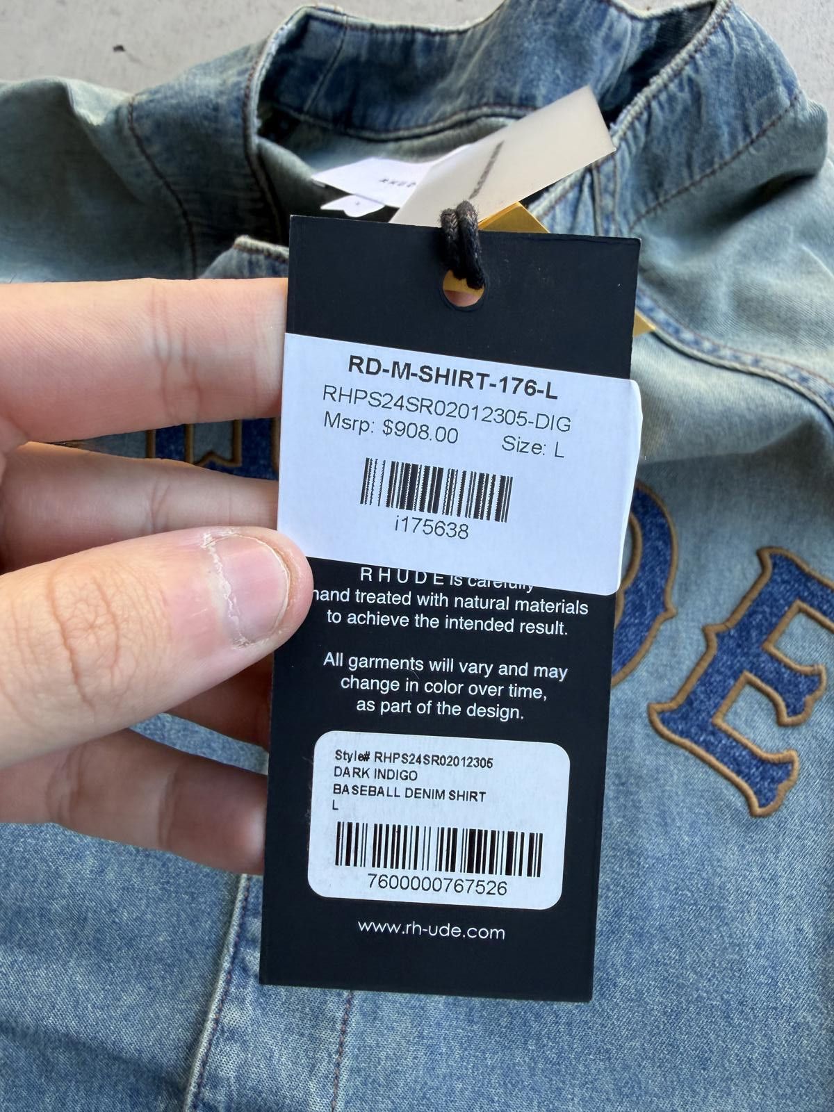 Rhude Rhude Baseball Denim Shirt Blue Men’s Large NWT Retail $908 Size US L / EU 52-54 / 3 - 5 Thumbnail