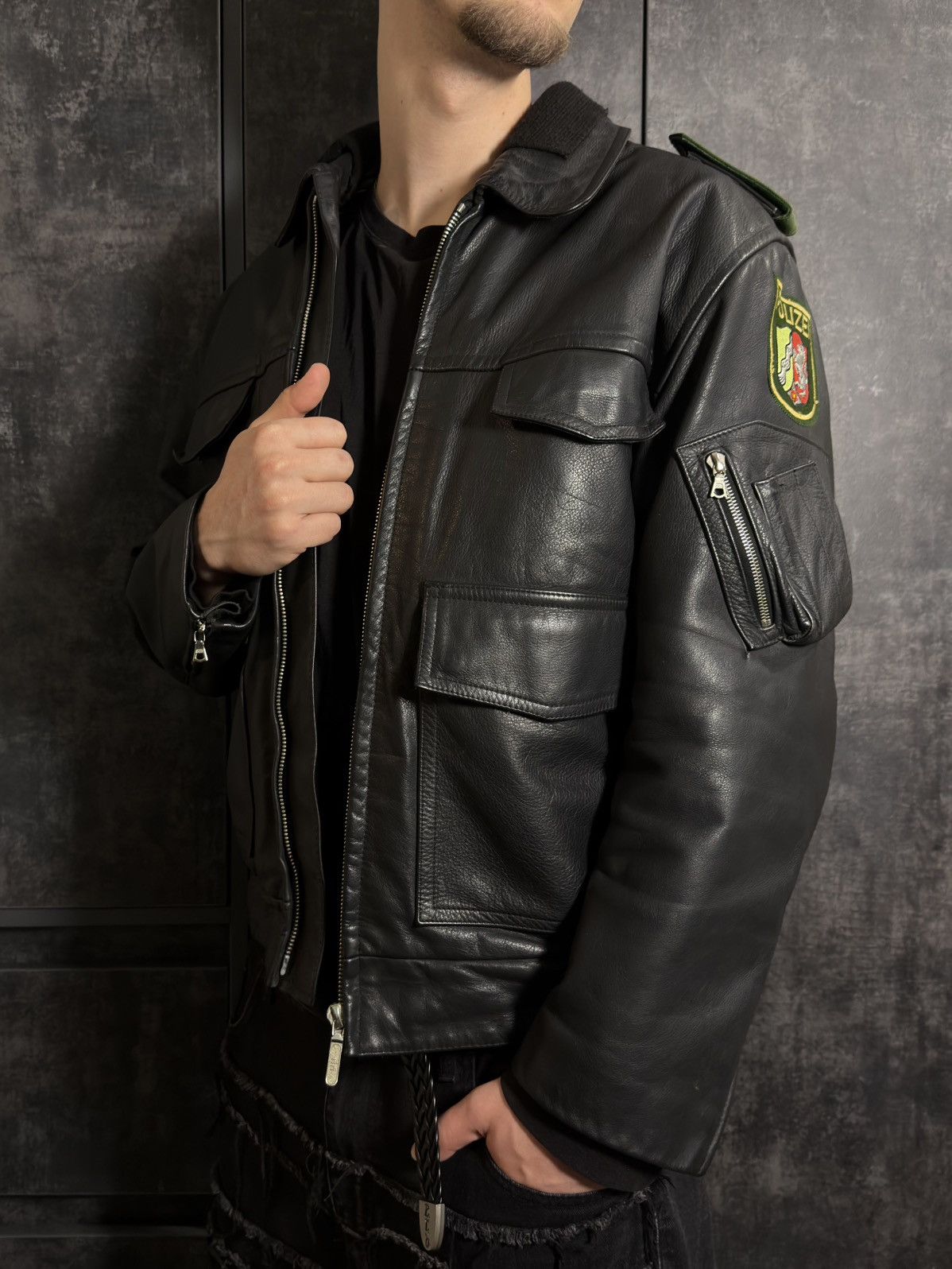 Vintage Crazy Vintage 90s Polizei Leather Aviator Jacket Vetements Size US L / EU 52-54 / 3 - 6 Thumbnail