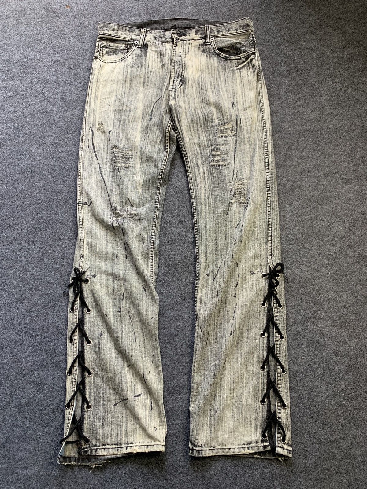 Le Grande Bleu (L.G.B.) Lace up flared splater vkei style japanese brand Size US 34 / EU 50 - 14 Thumbnail