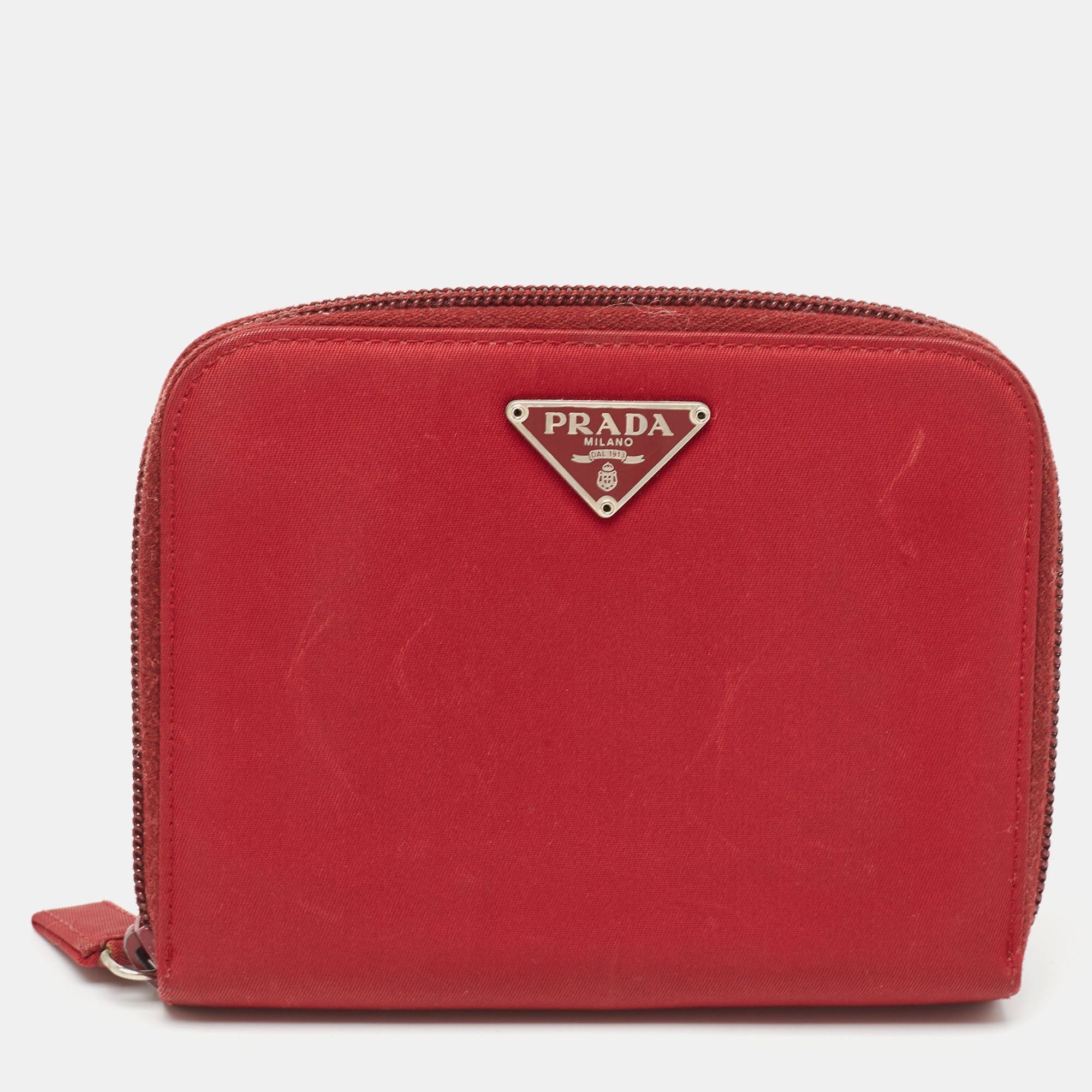 image of Prada Red Nylon French Flap Wallet, Women's