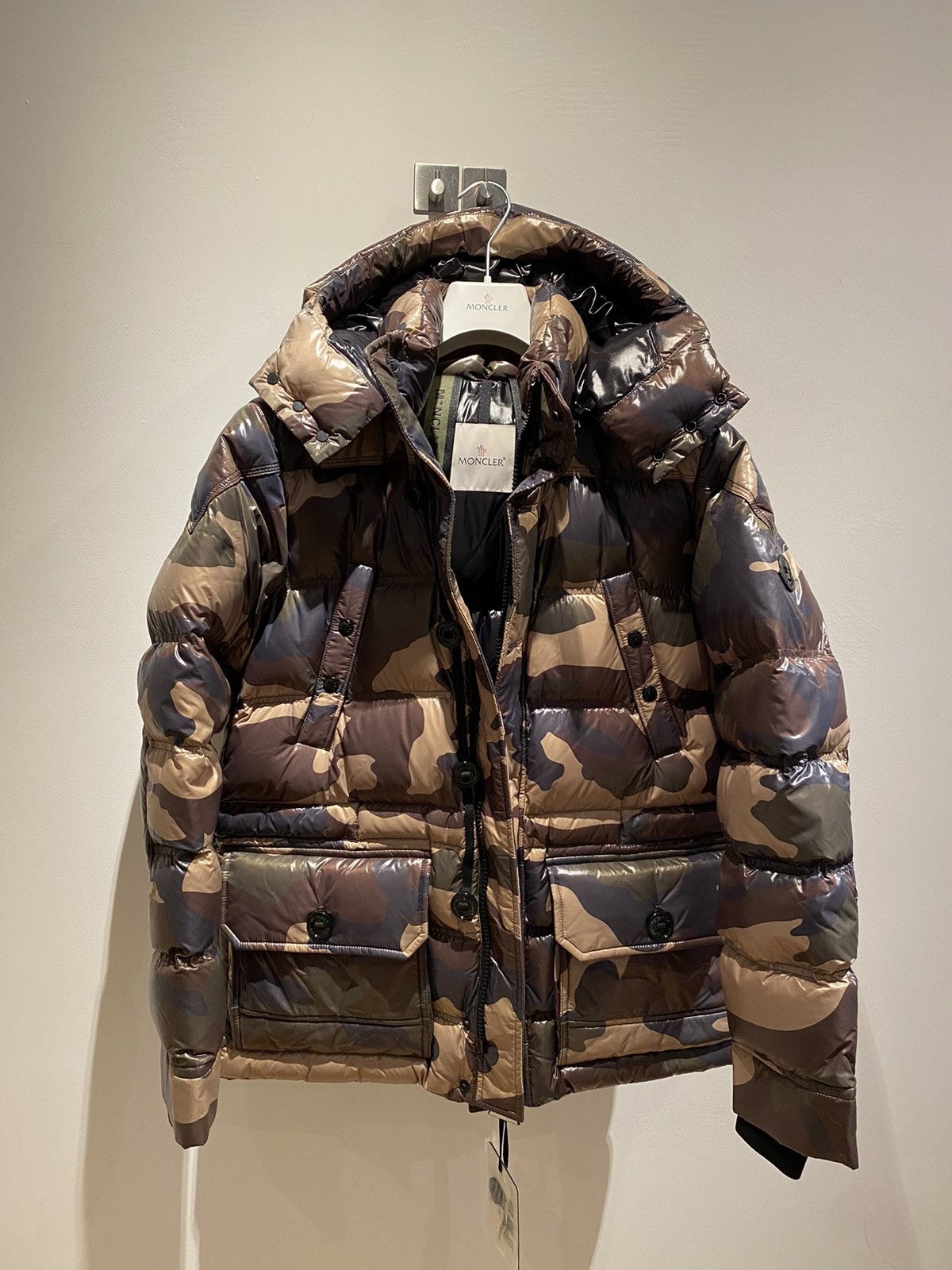 image of Moncler Bahon Camouflage Down Jacket With Tags in Green, Men's (Size Small)