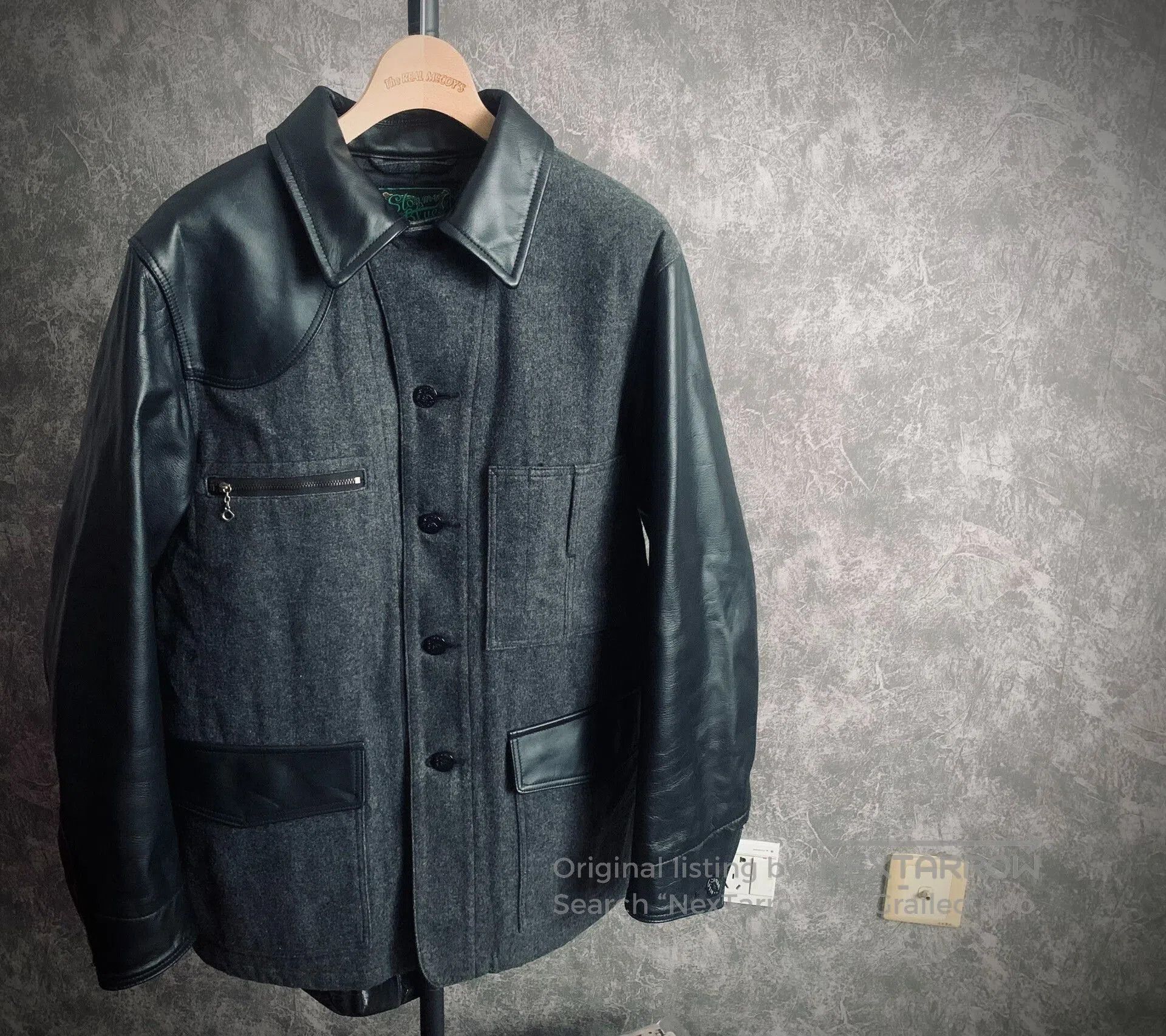 Pherrow's gray cotton jacket with leather accents. Size US L / EU 52-54 / 3 - 2 Thumbnail