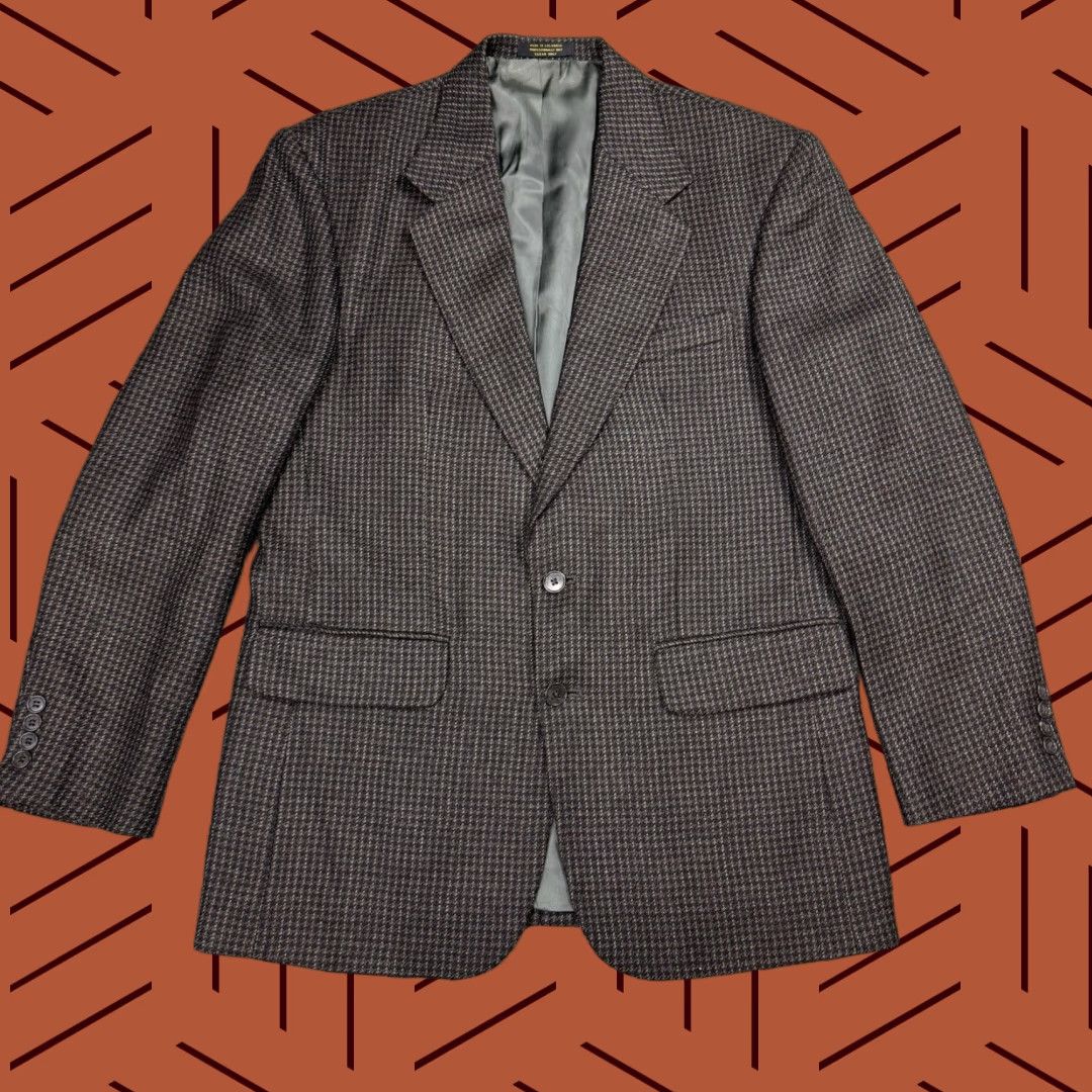 Oscar De La Renta VINTAGE Oscar de la Renta Men's Wool Blazer Sport Coat Houndstooth Gray 40R Classic 90s Size 40R - 1 Thumbnail