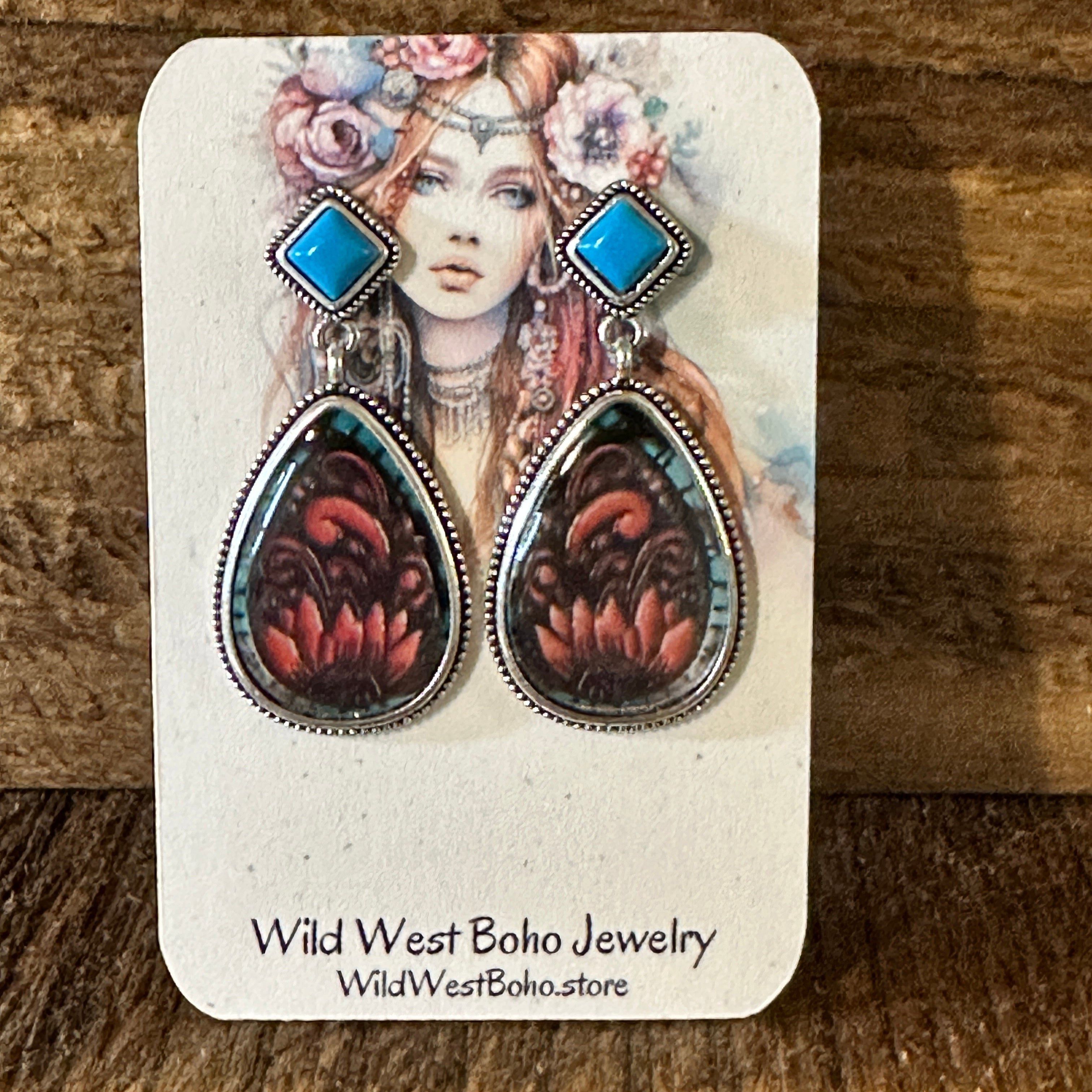 Other Vintage Droplet Shape Sunflower Print Dangle Earrings, Boho Size ONE SIZE - 5 Thumbnail