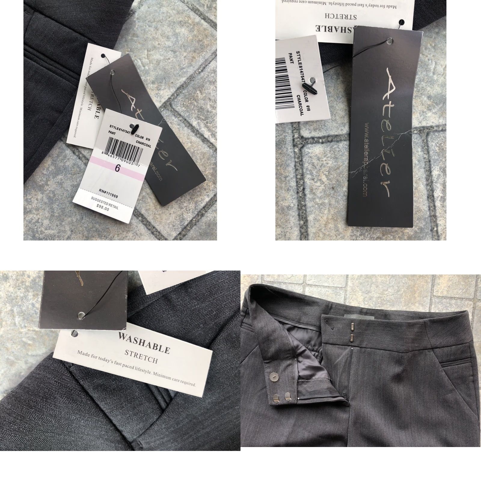 Vintage ATELIER Dress Pants Women's Gray Size 6 Stretch Zip Solid Business Formal Casual Workwear Pants Size 28" / US 6 / IT 42 - 8 Thumbnail