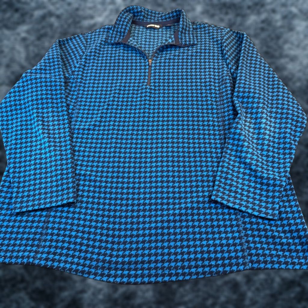 Lands' End VINTAGE Lands' End Blue Houndstooth Fleece Quarter Zip Pullover Womens size 1X 16W-18W Size XL / US 12-14 / IT 48-50 - 1 Thumbnail