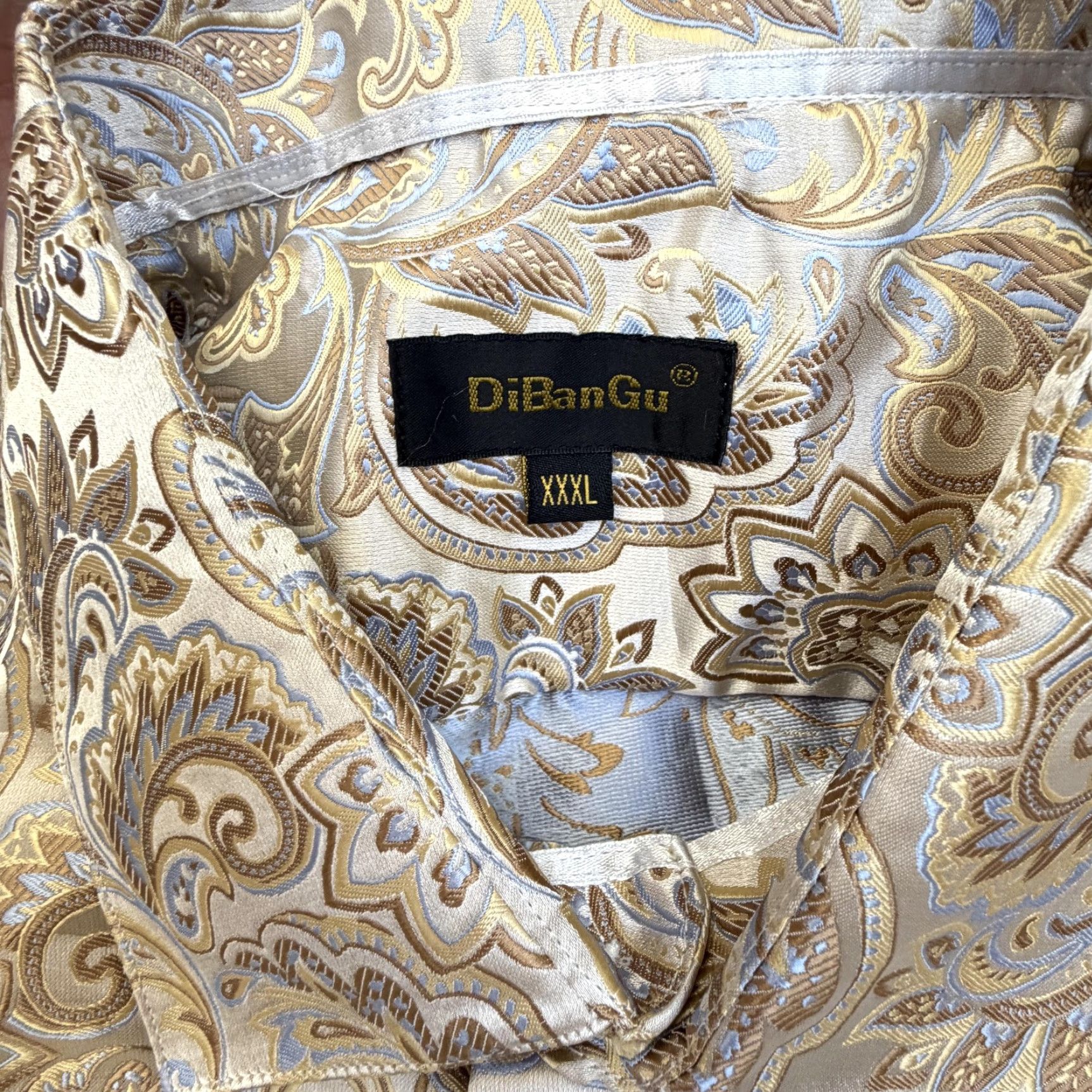 Vintage DiBanGu Shirt Mens 3XL Beige Paisley Silk Blend Long Sleeve Button Up Party Casual Size US XXL / EU 58 / 5 - 4 Thumbnail