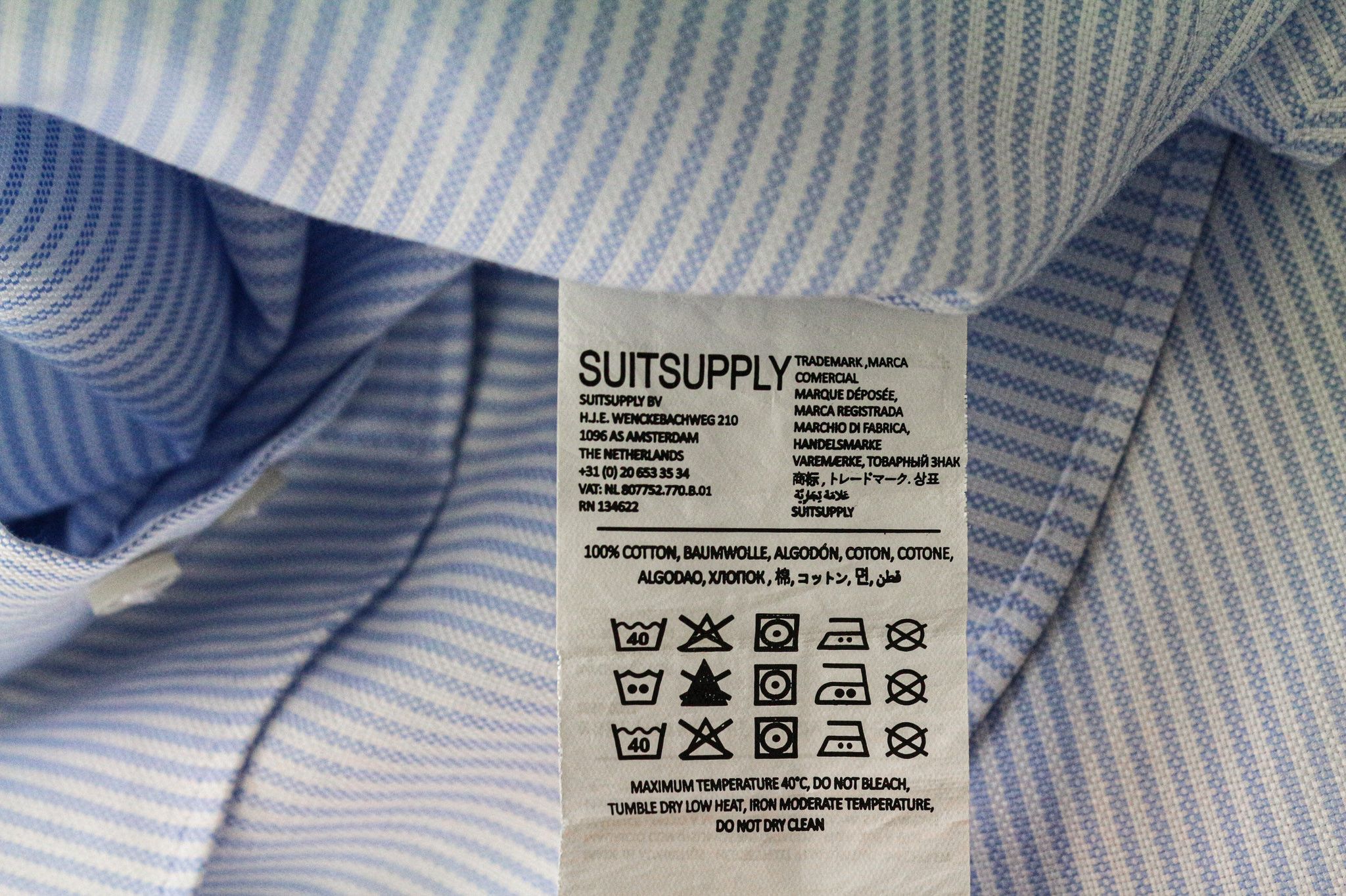 Suitsupply 39L/15 1/2L Extra Slim Blue Cotton Striped Shirt 79188 Size 40L - 6 Thumbnail