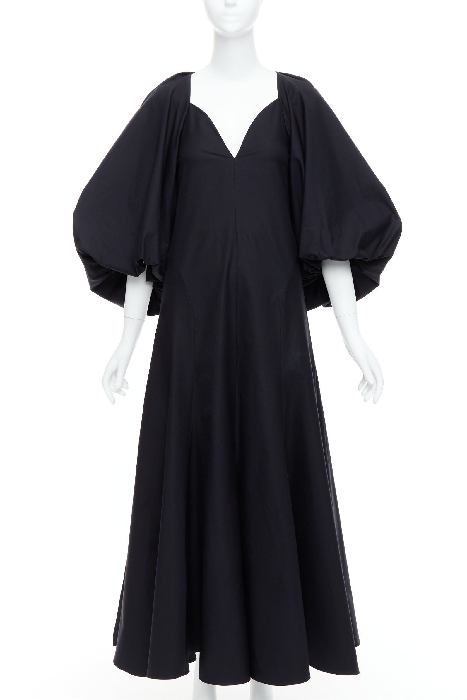 KHAITE KHAITE Joanne black cotton balloon sleeved midi dress US0 XS Size XS / US 0-2 / IT 36-38 - 1 Thumbnail