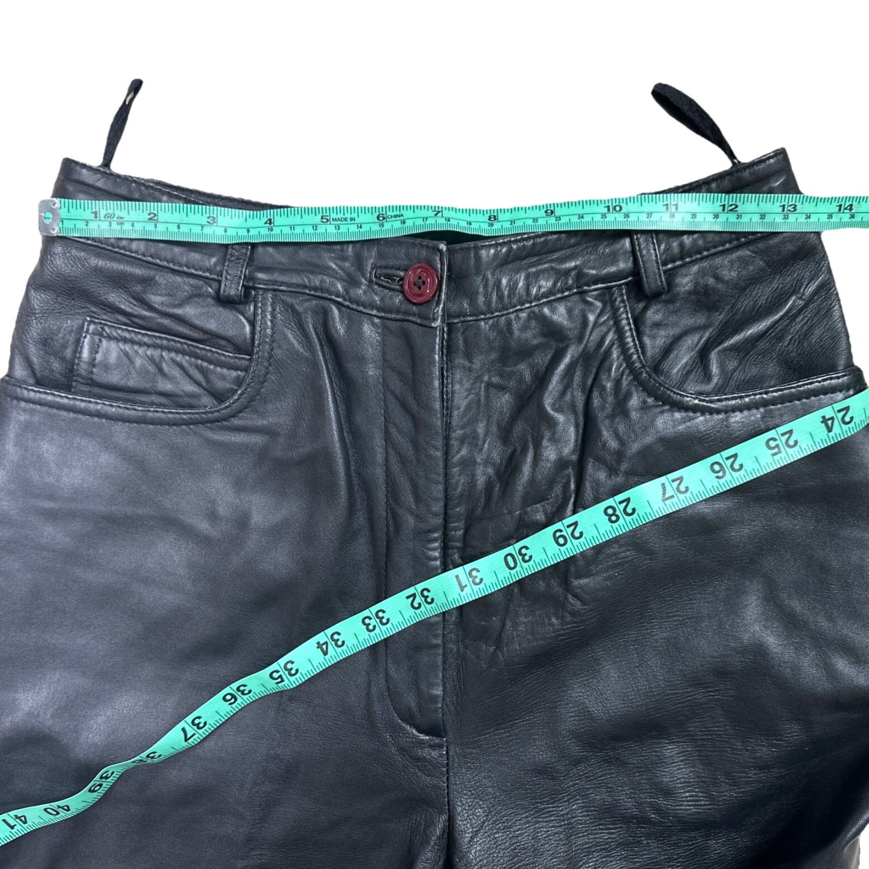 Vintage VINTAGE Leather Pants Womens 4 Black High Rise 27 Inseam 31 Straight Leg 90s P1W Size 27" / US 4 / IT 40 - 3 Thumbnail