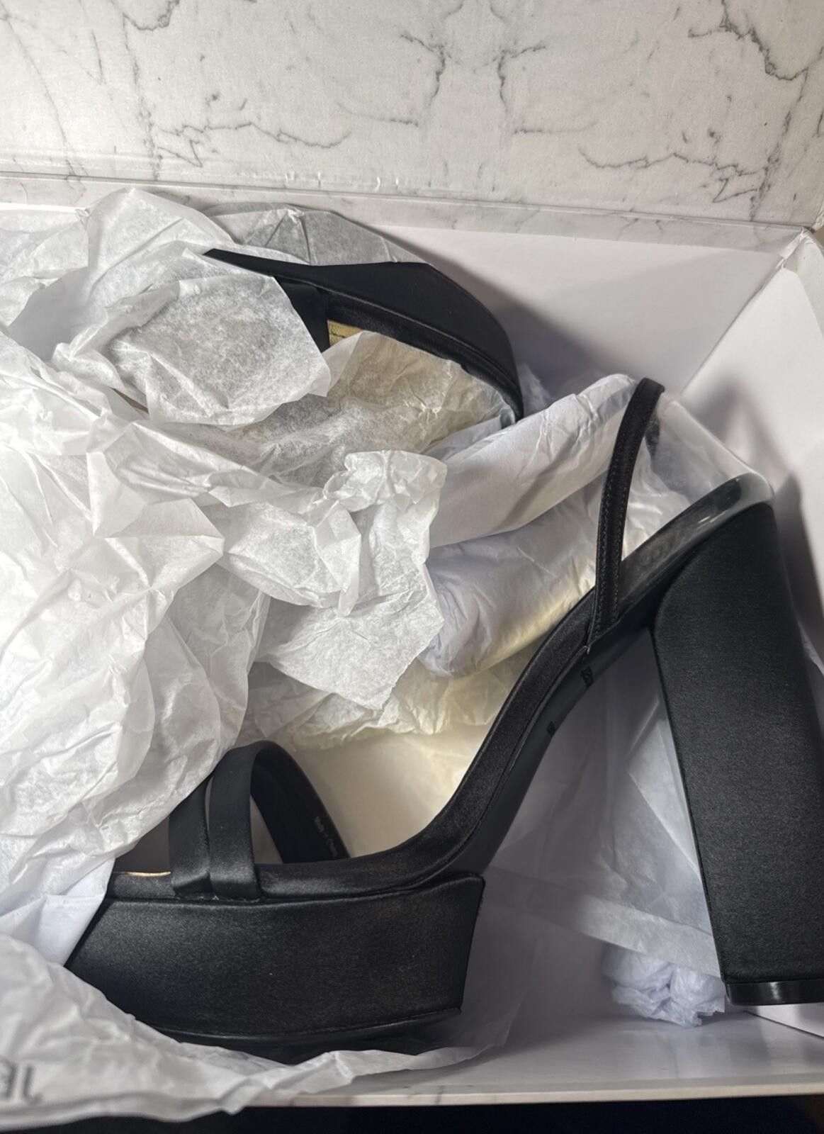 Other Jessica Rich Black Clear Heel Satin Strap Platform Sandal Size US 9.5 / IT 39.5 - 8 Thumbnail