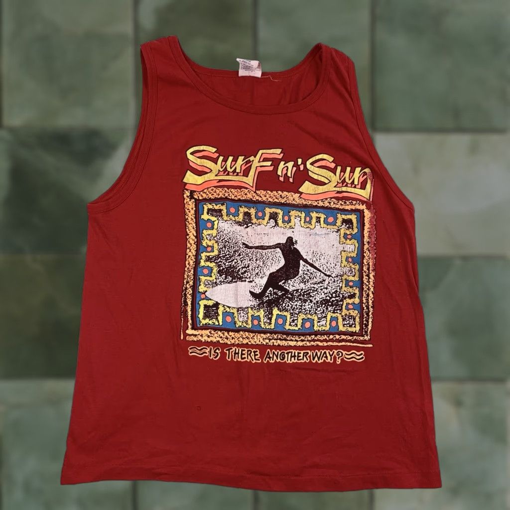 Vintage VINTAGE Surfing Tank Top Mens L Red Beach American 90s Ocean Sun Surf N Sun Tank Top Size US L / EU 52-54 / 3 - 1 Thumbnail