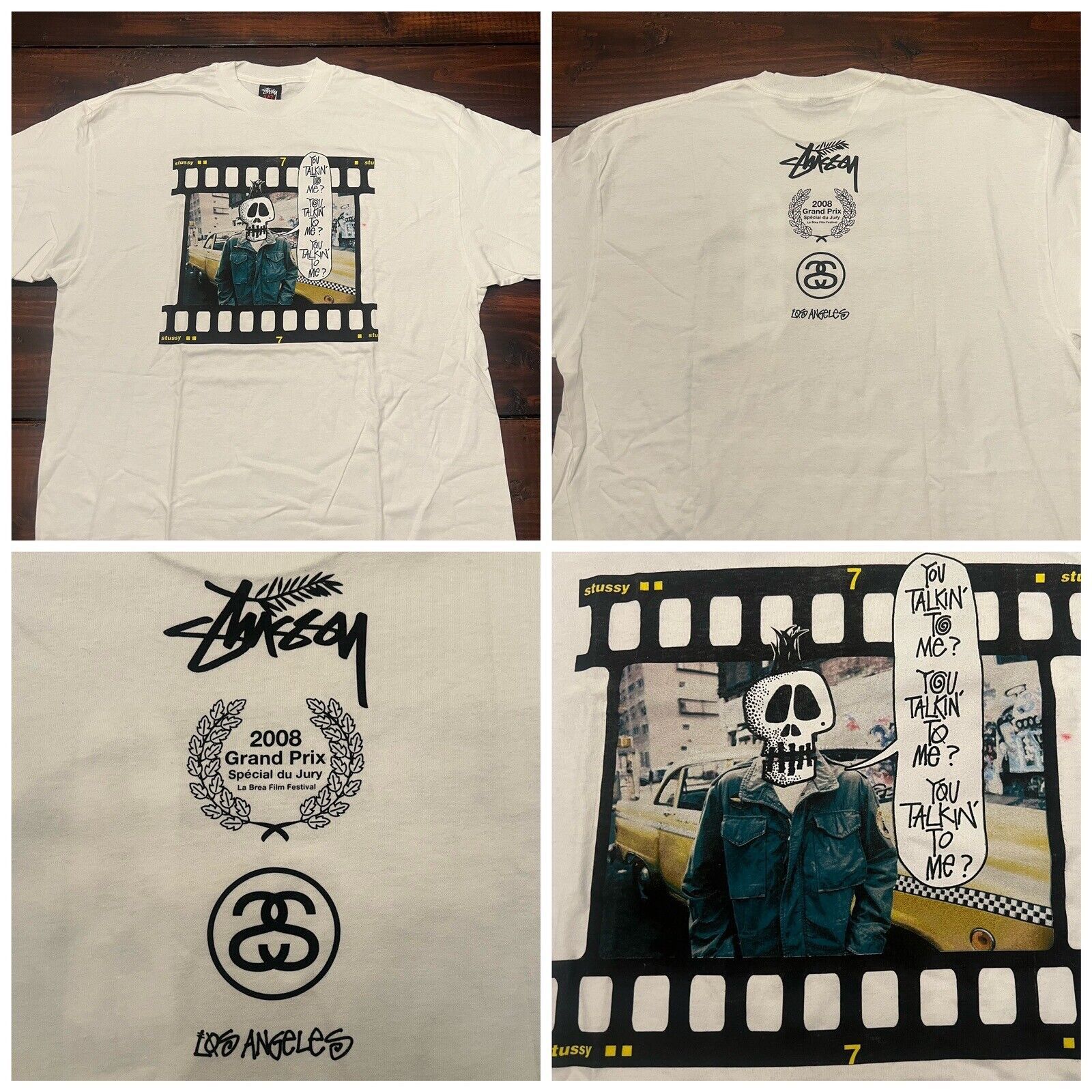 image of Stussy Taxi Driver De Niro La Brea Film Festival T-Shirt in White, Men's (Size XL)