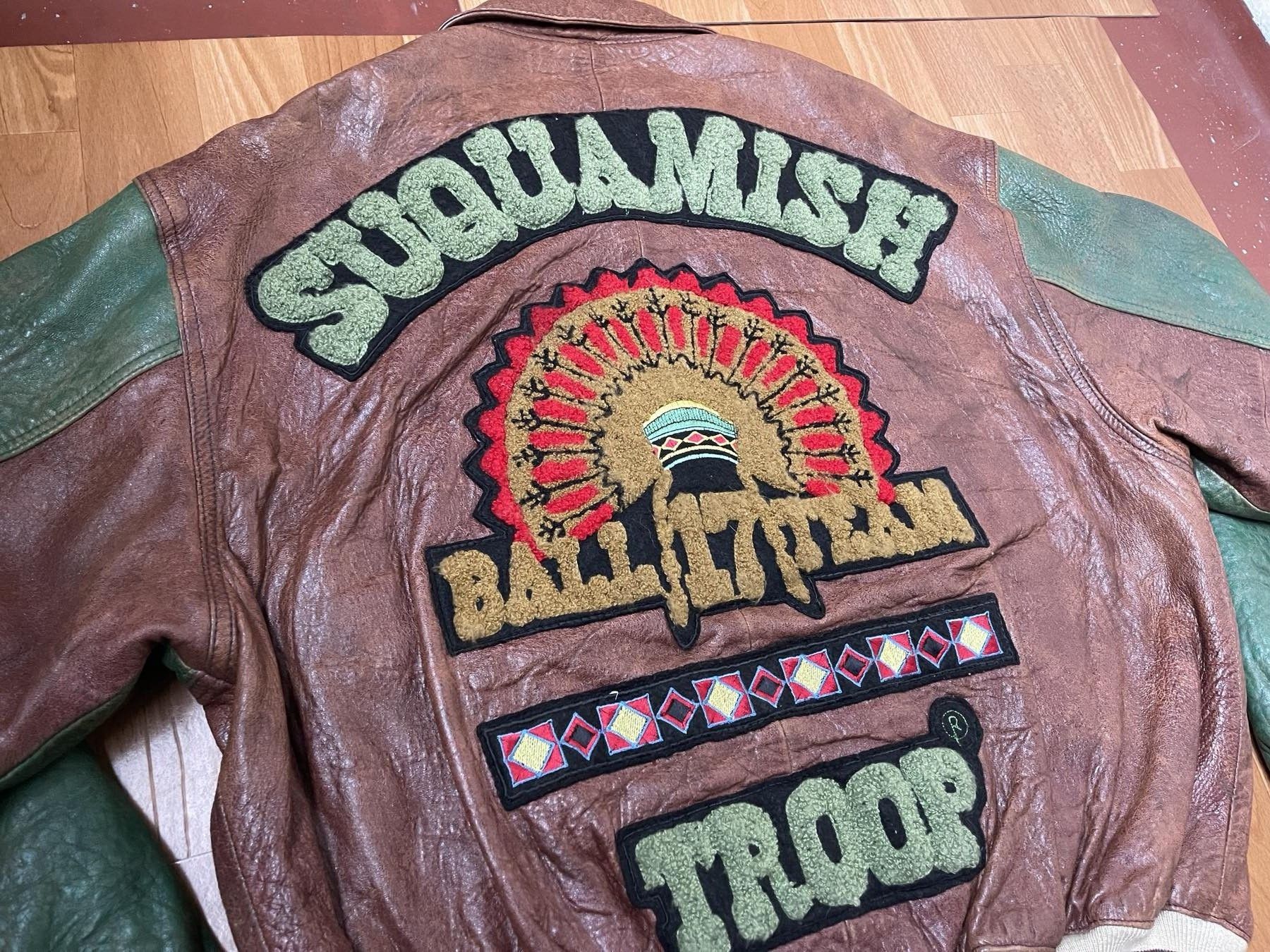 Troop Troop Suquamish leather jacket, Indian vintage varsity 90s L Size US L / EU 52-54 / 3 - 6 Thumbnail