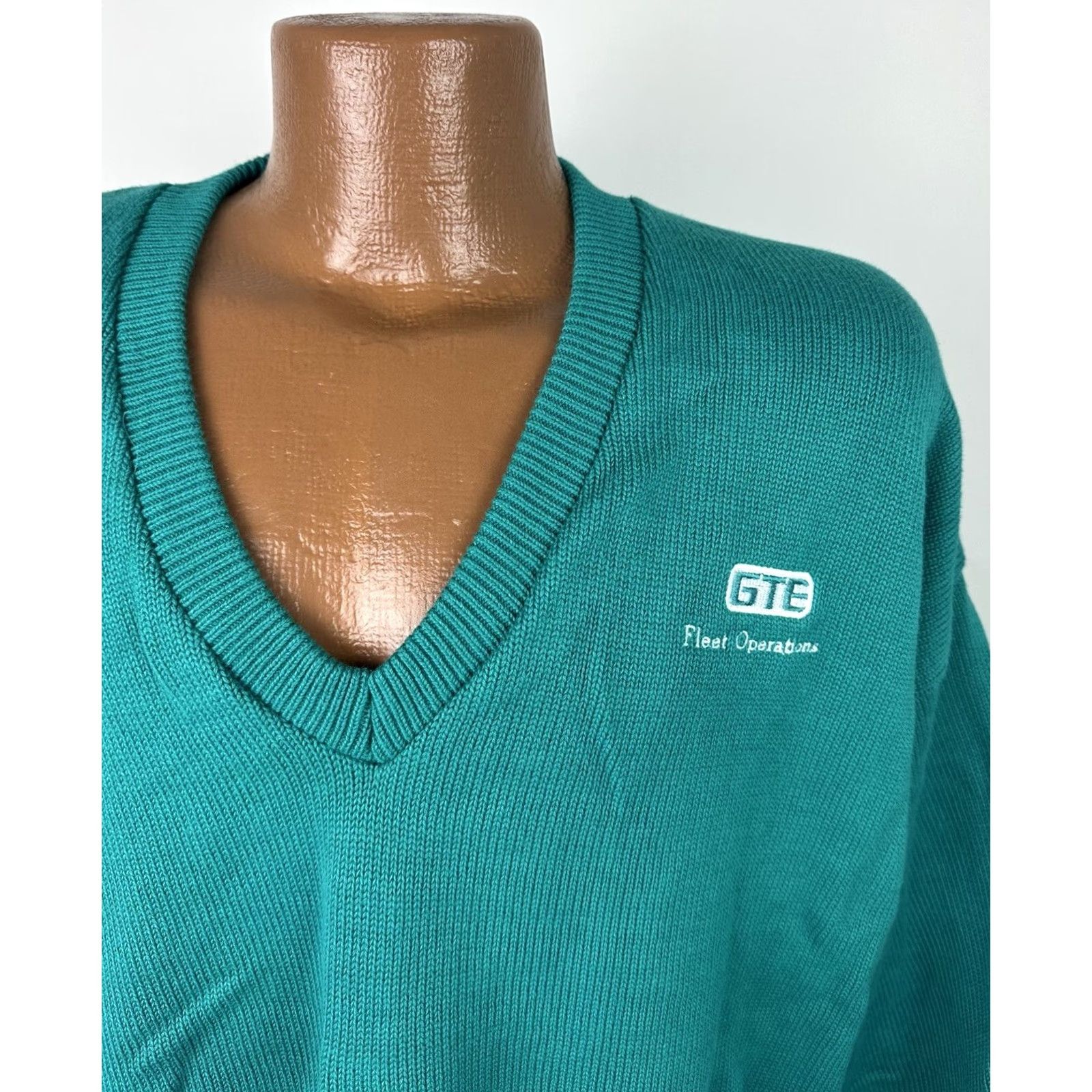 Vintage VINTAGE Vantage Teal Green Cotton Pullover Sweater - Mens XL, Long Sleeve, Knit, V-Neck, 80s Preppy Dad Grunge Retro Size US XL / EU 56 / 4 - 3 Thumbnail