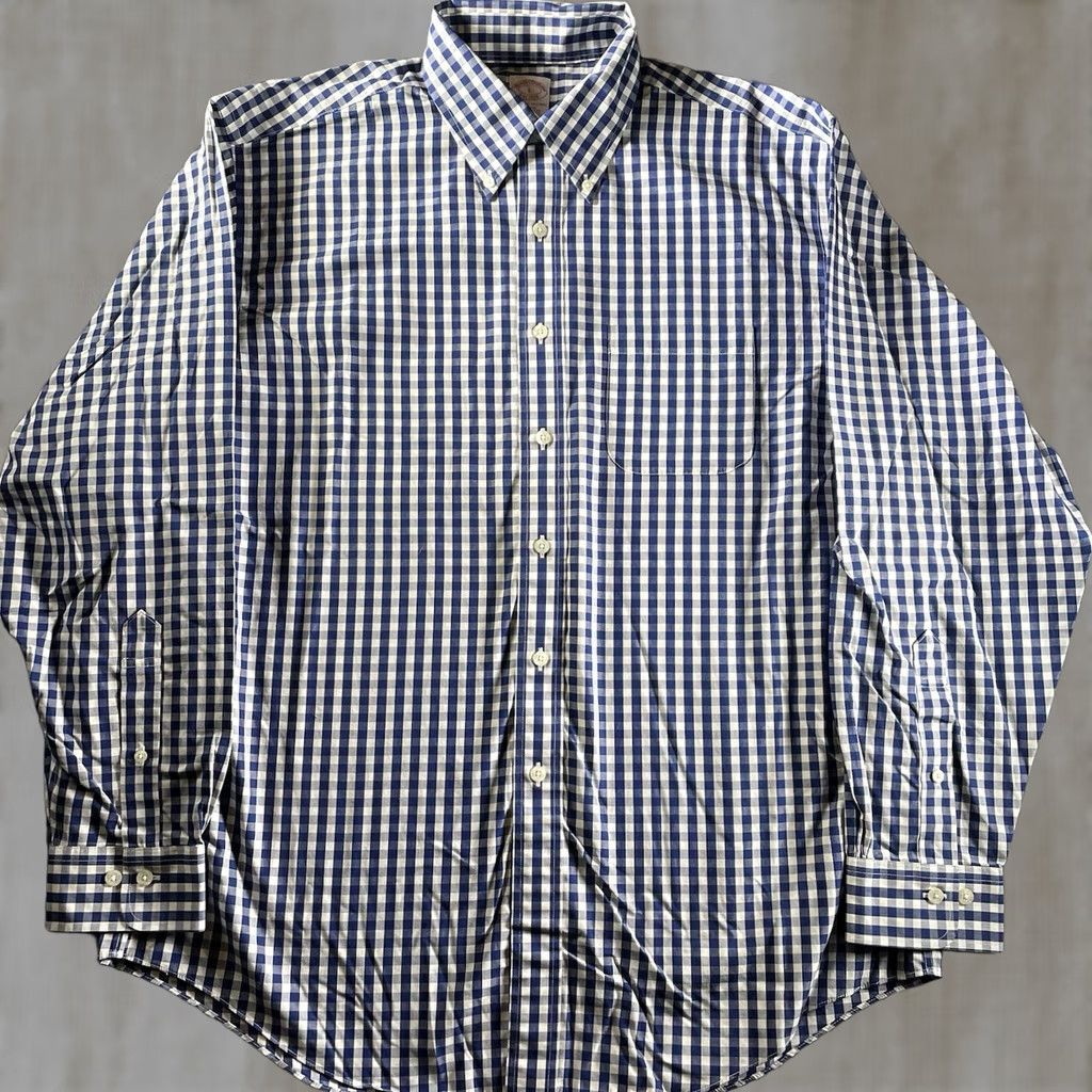 Brooks Brothers Brooks Brothers Shirt Mens Large Blue White Gingham Plaid Supima Cotton Dress Shirt Size 42R - 1 Thumbnail