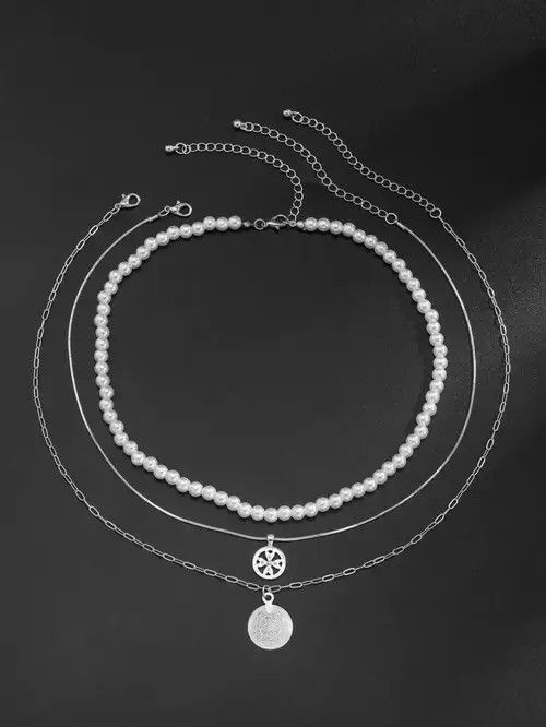 Jewelry Retro Punk Vintage Stainless Steel Pearl Necklace Chain Size ONE SIZE - 3 Thumbnail