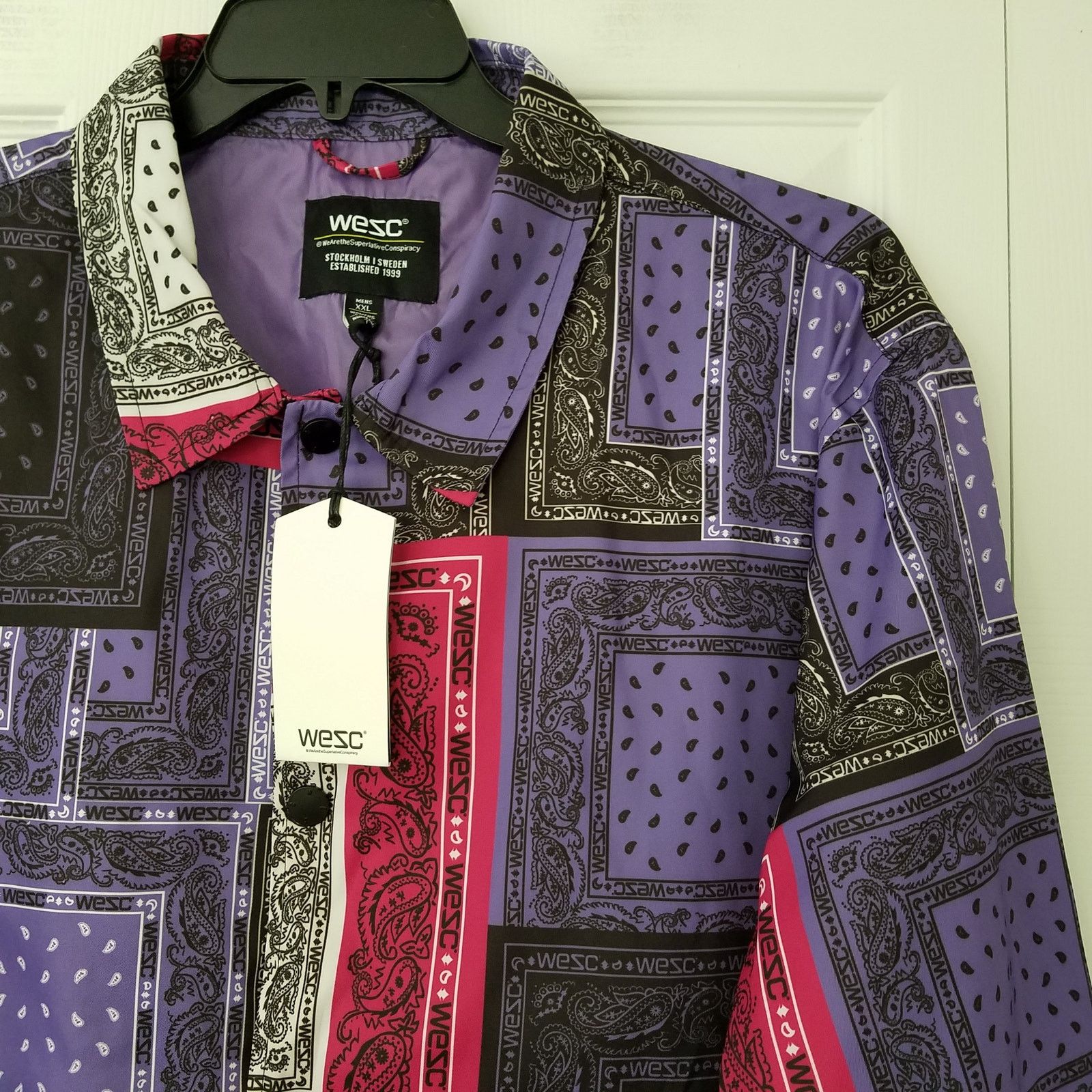 WeSC Wesc Coach Patchwork Bandana Jacket Paisley Purple Mens XXL Size US XXL / EU 58 / 5 - 2 Thumbnail