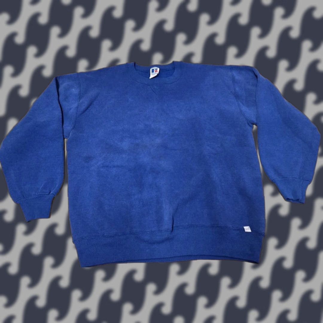 Russell Athletic VINTAGE Russell Athletic Sweatshirt Men's XL Blue Crew Neck Long Sleeve Pullover USA 80s 90s Logo Fleece Cotton Polyester Blank Size US XL / EU 56 / 4 - 1 Thumbnail