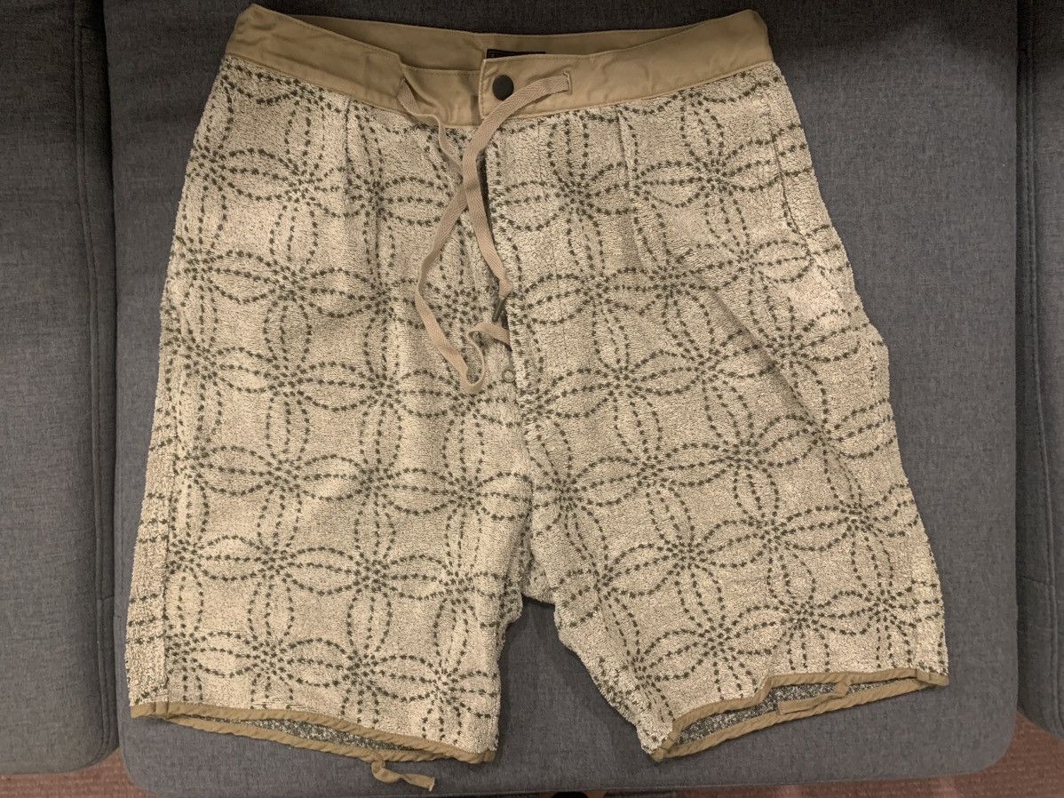 image of Kapital Irago Pile Sashiko Shorts - Khaki/ecru, Men's (Size 30)