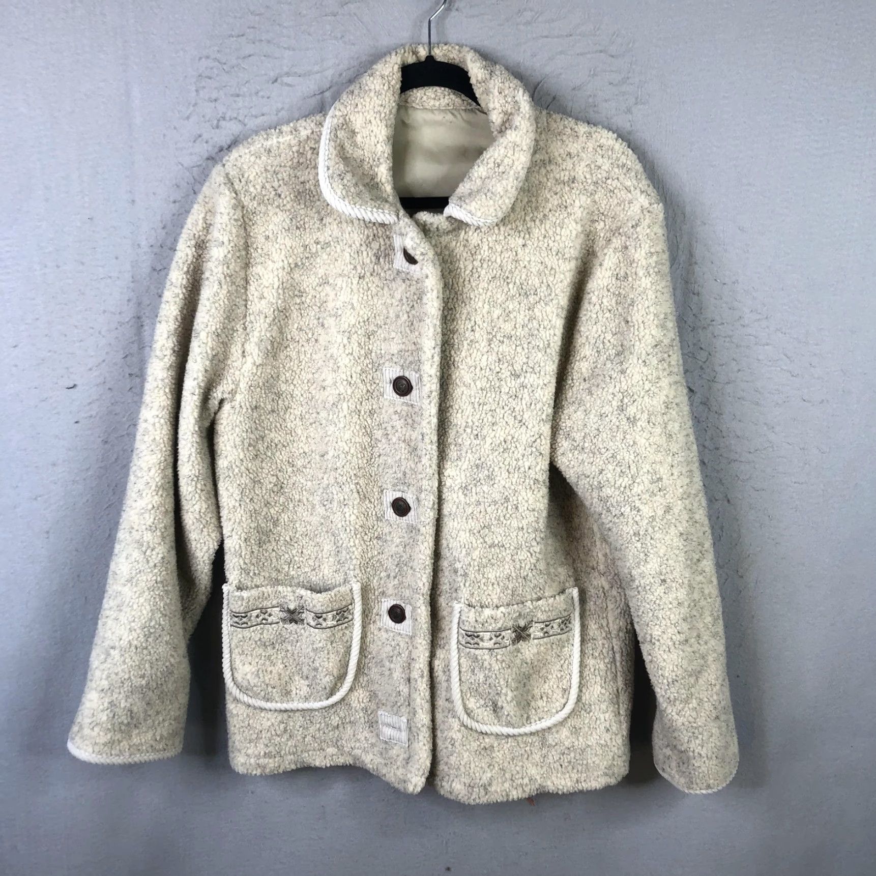 Vintage Carlo Briani Jacket Womens M Reversible Sherpa Fleece Nylon Drawstring Ivory Beige Pocketed Collared Embroidered Size M / US 6-8 / IT 42-44 - 2 Thumbnail