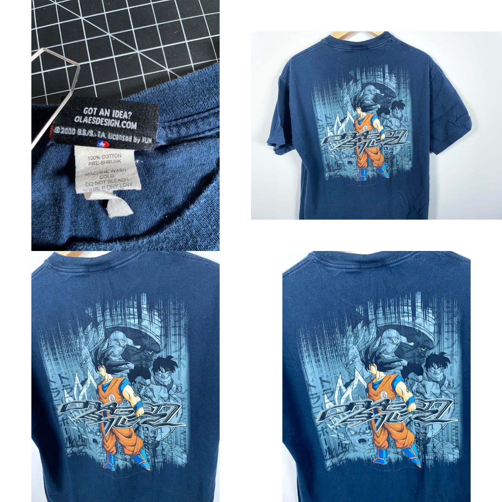 VINTAGE Dragon Ball Z T-Shirt Men's XL Dark Blue Double-Sided Print Anime 2000s Graphic