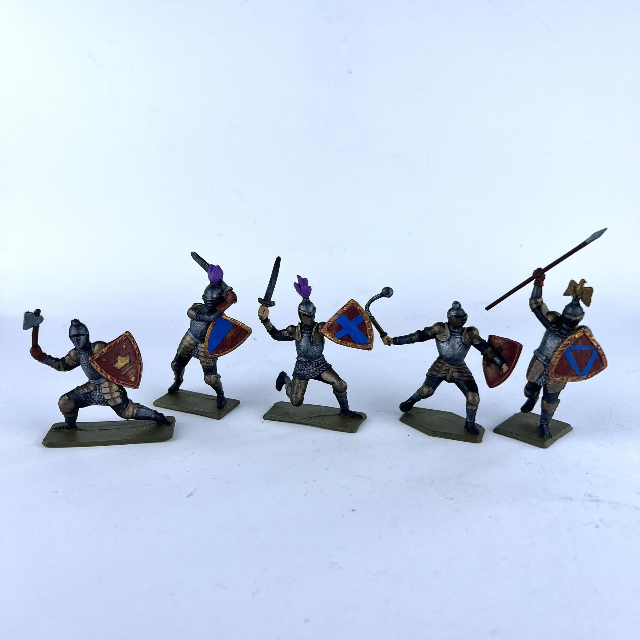 Vintage Soviet Plastic Toy Set of 5 Soldiers Knights