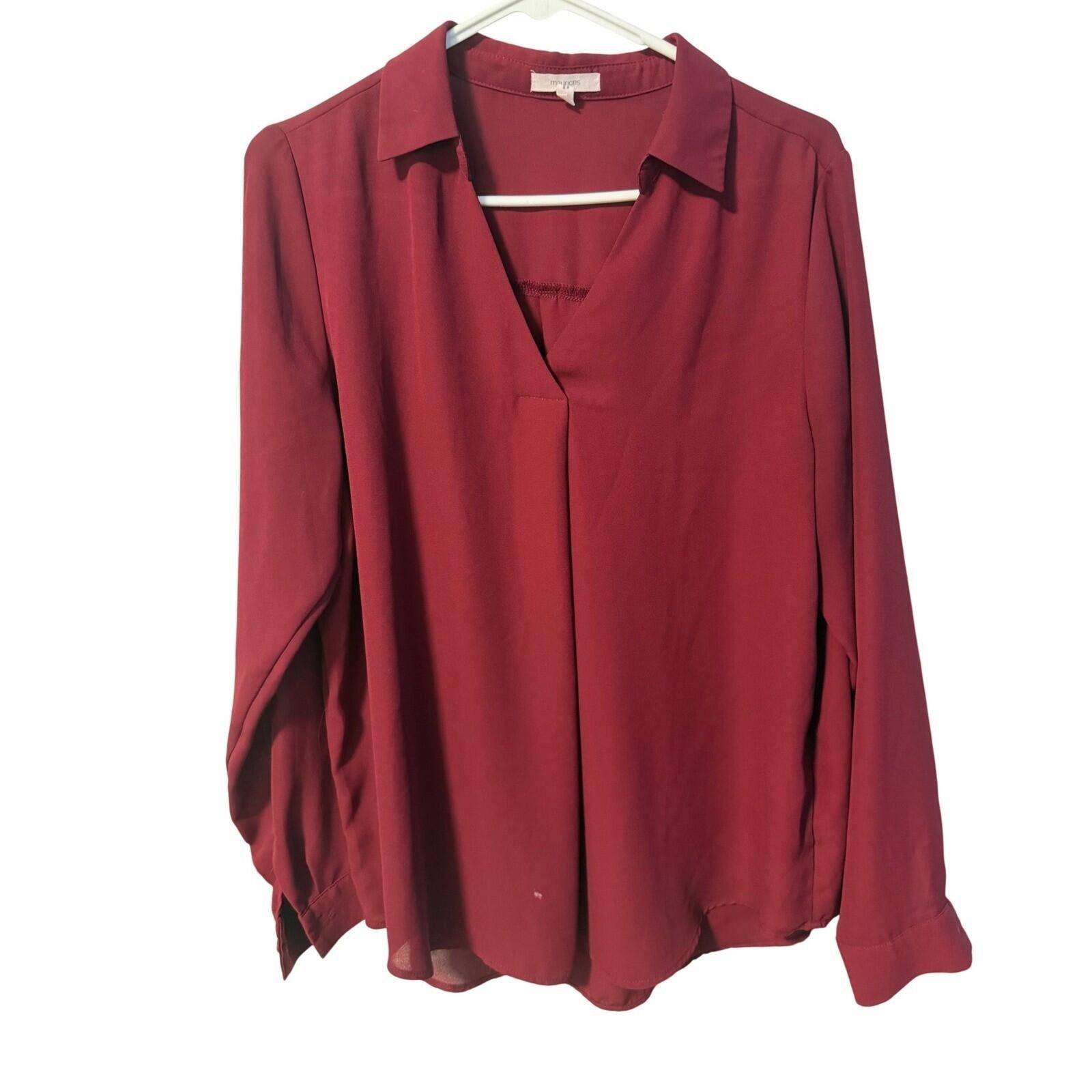 Other Maurices Blouse Womens Large Burgundy V-Neck Long Sleeve Size L / US 10 / IT 46 - 1 Thumbnail