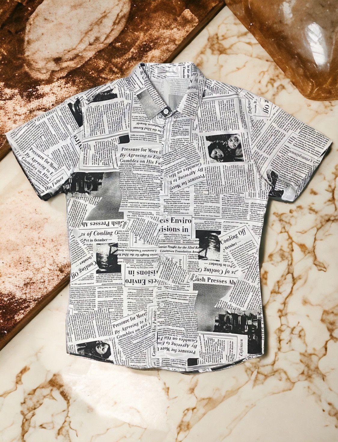 Pre-owned 20471120 X Hysteric Glamour Japan Button Up Art Of Newspaper Print Bulletin Human State (size Small)