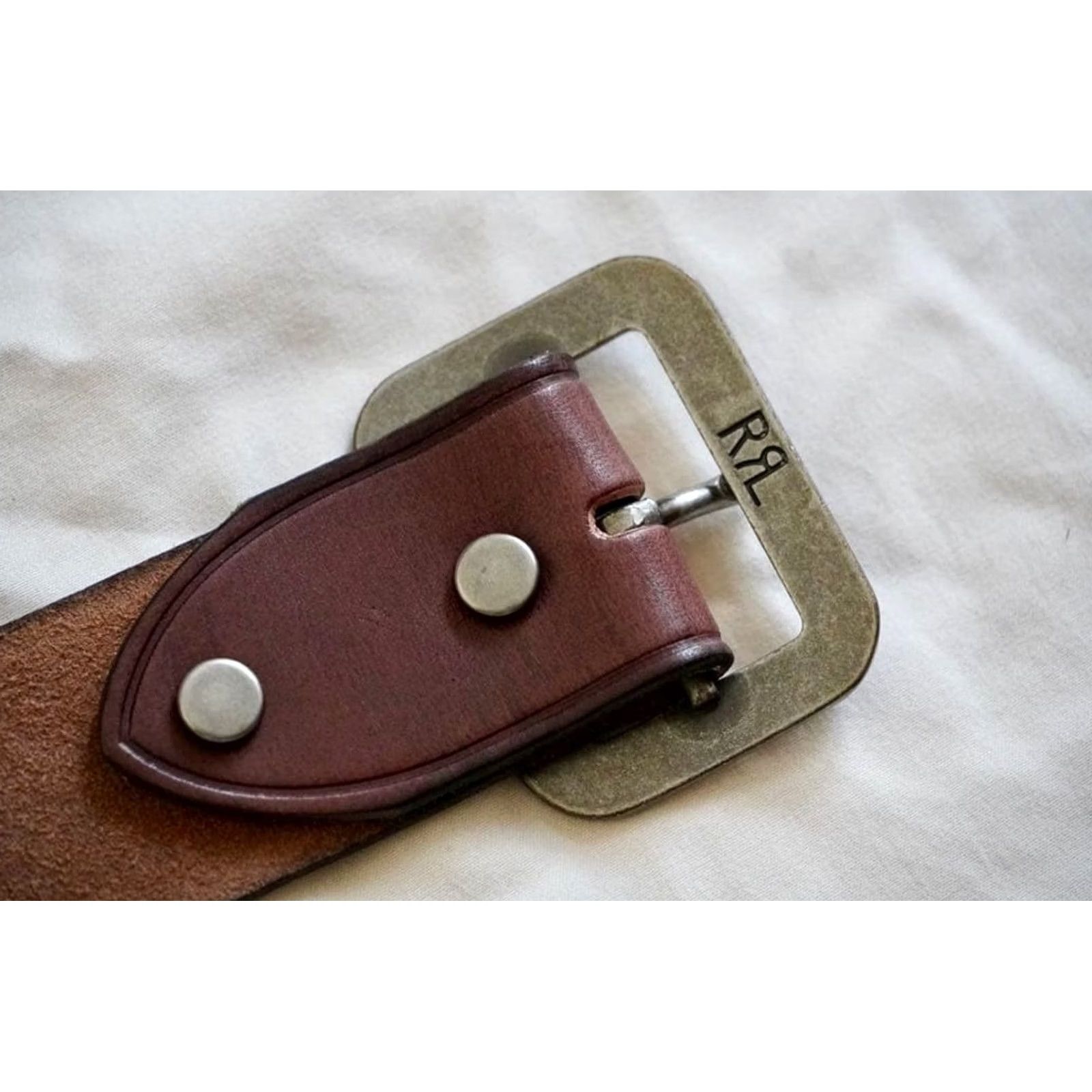 Ralph Lauren RRL RALPH LAUREN LEATHER BELT SIZE 40 BROWN THUNDERBIRD EMBOSSED USED MEN Size 40 - 3 Thumbnail