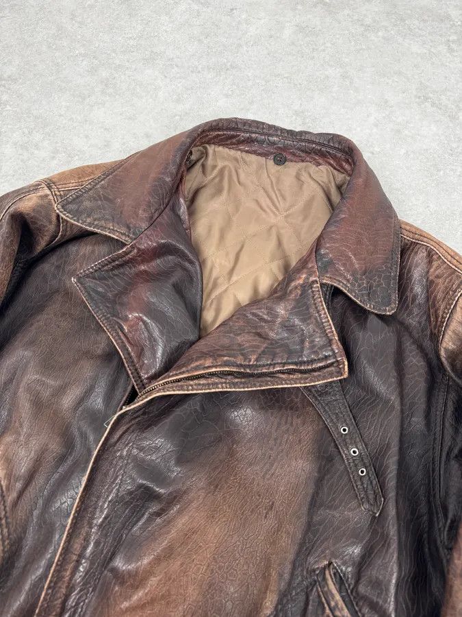Vintage 2000s Archive Brown Naval Eroded Leather Jacket Size US L / EU 52-54 / 3 - 6 Thumbnail