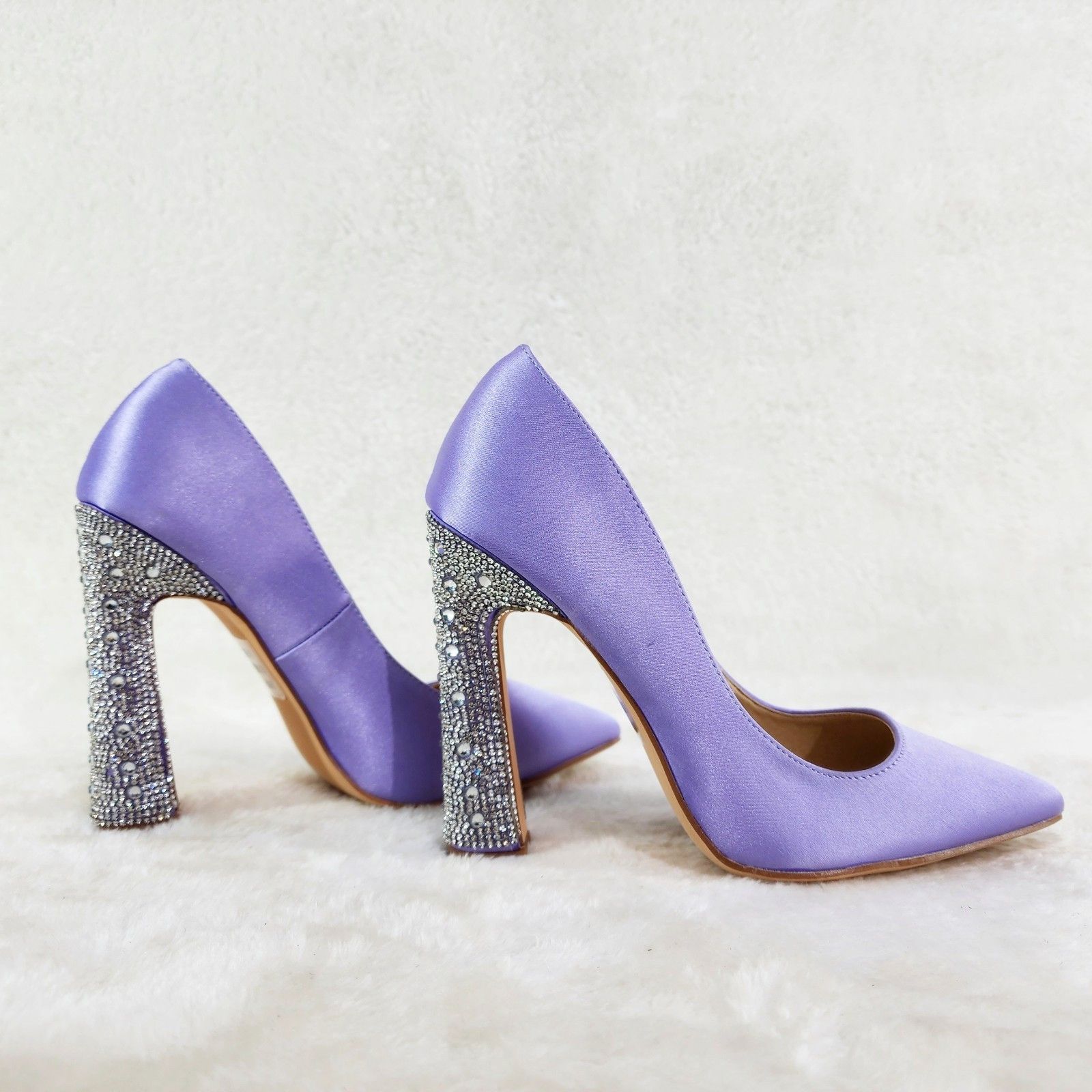 Other Klume Lilac Purple Satin Pumps Chunky Rhinestone High Heel E Size US 9 / IT 39 - 5 Thumbnail