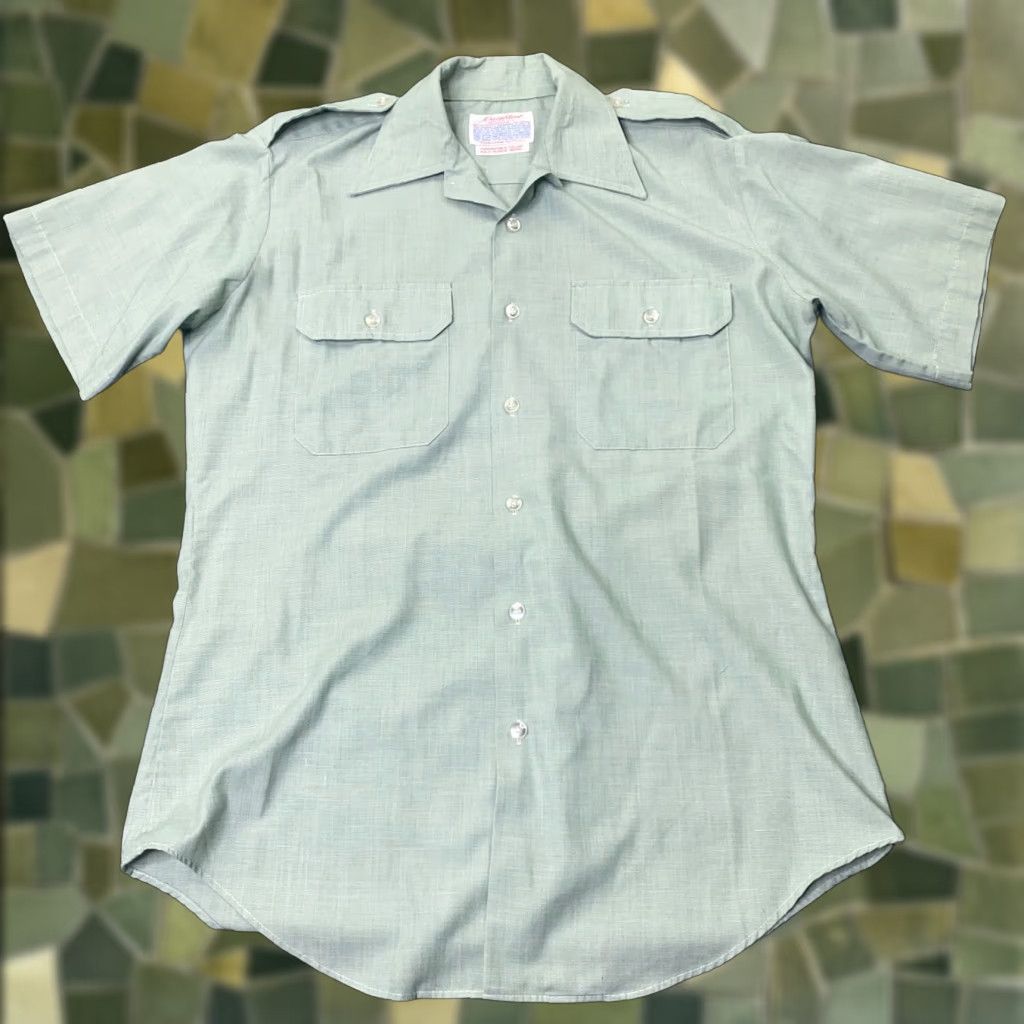 Vintage VTG Creighton Shirt Mens Button-Up Short Sleeve Collared Spread 60s 70s Green Cotton Polyester Regular Size US M / EU 48-50 / 2 - 1 Thumbnail
