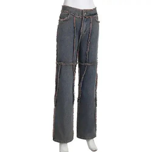 Jean Vintage Tassel Fur Trim Patchwork Jeans Size 27" / US 4 / IT 40 - 2 Thumbnail
