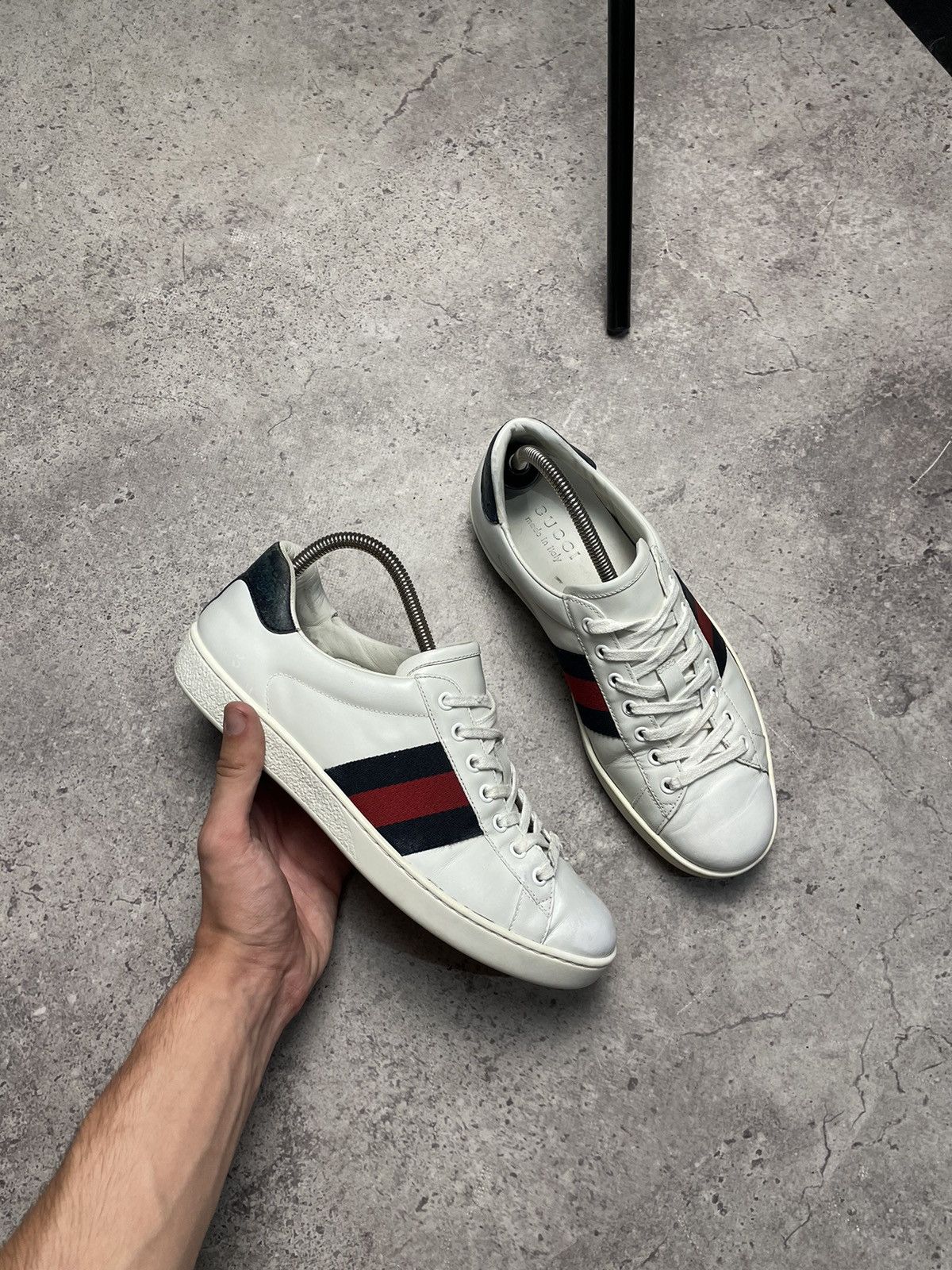 Gucci Gucci Ace Sneakers Og Blue Web White Leather Shoes Monogram Size US 8.5 / EU 41-42 - 1 Thumbnail