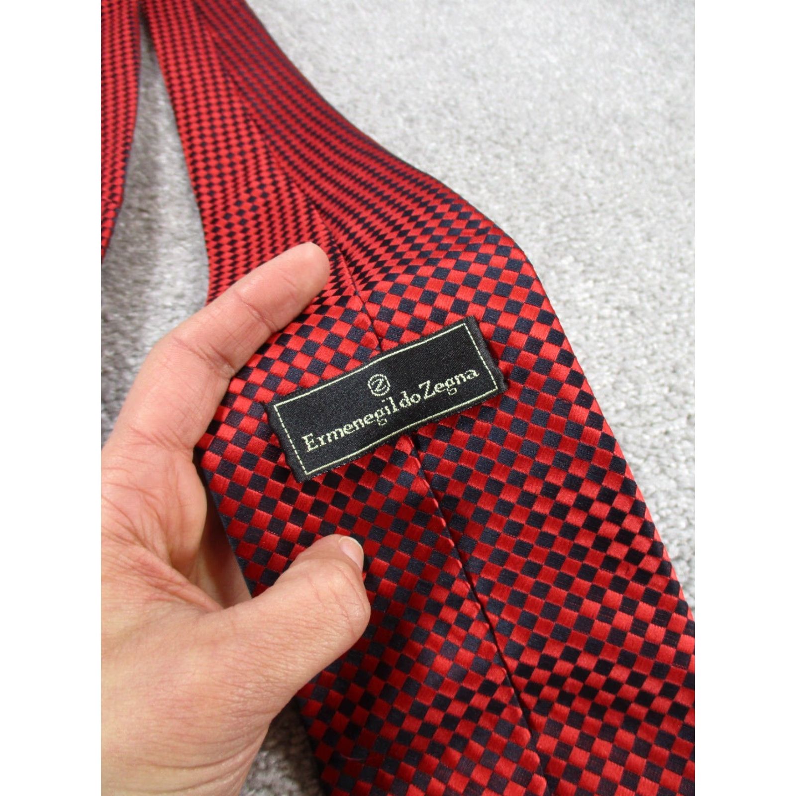 Ermenegildo Zegna Ermenegildo Zegna Tie Red & Black Checkerboard Geometric Pattern Men’s Tie Adult One Size Black Red – Preppy Abstract Flower Theme Size ONE SIZE - 5 Thumbnail