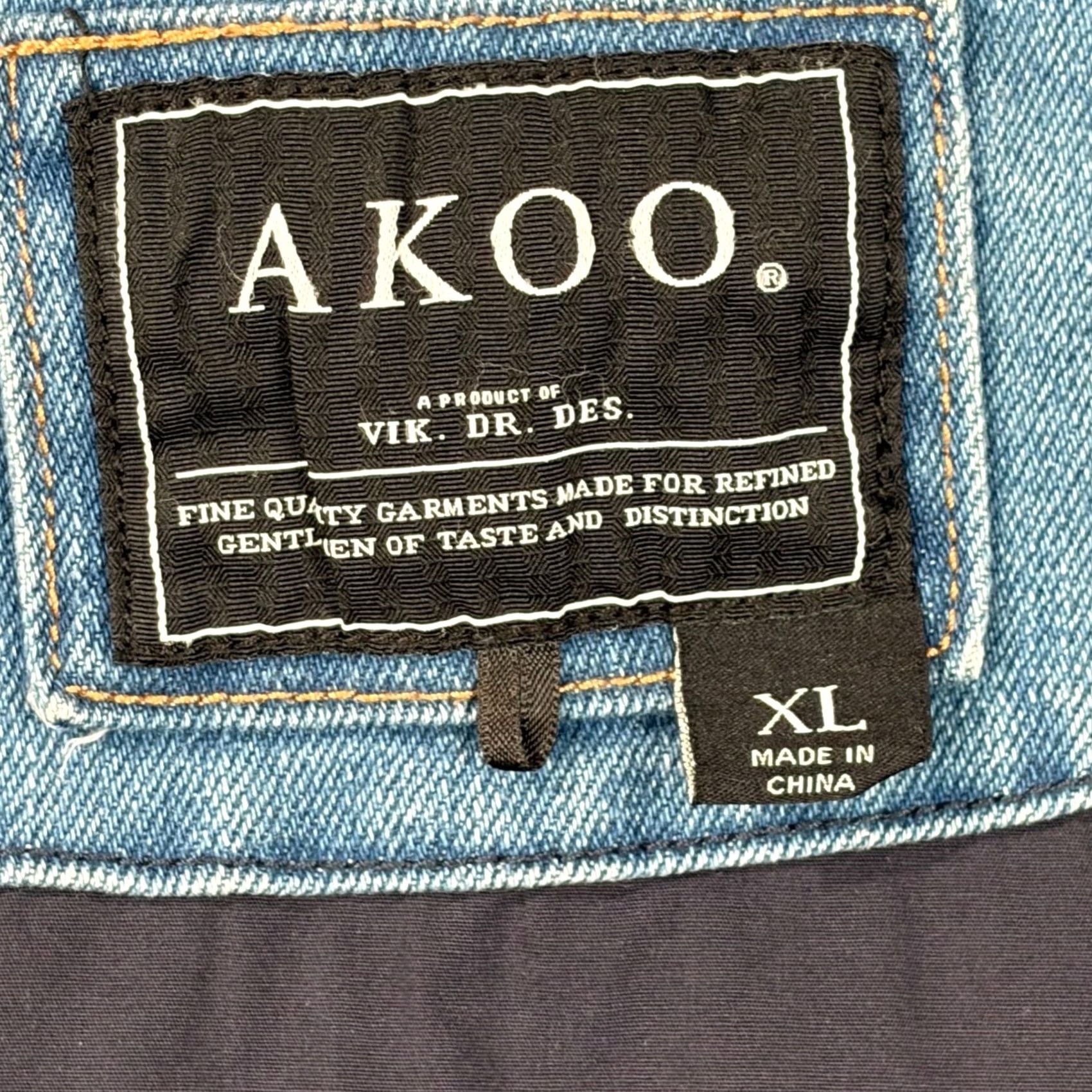 Denime AKOO Mens XL Light Wash Denim Jacket Full Zip Fox Mascot Live Full Live Well Bomber Jacket Streetwear Logo Zipper Pockets Embroidered Casual Mens Size US XL / EU 56 / 4 - 3 Thumbnail