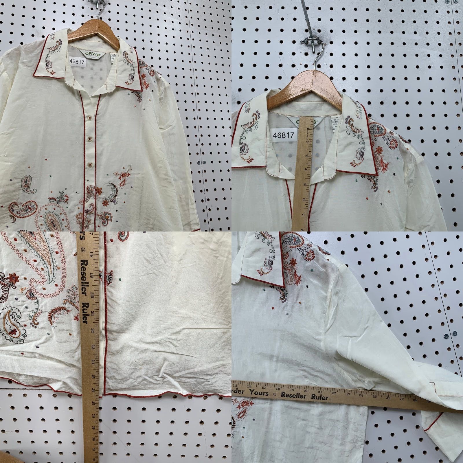 Orvis Orvis Silk Blouse Womens XL White Paisley Long Sleeve Button Cotton Blend Top Size XL / US 12-14 / IT 48-50 - 8 Thumbnail