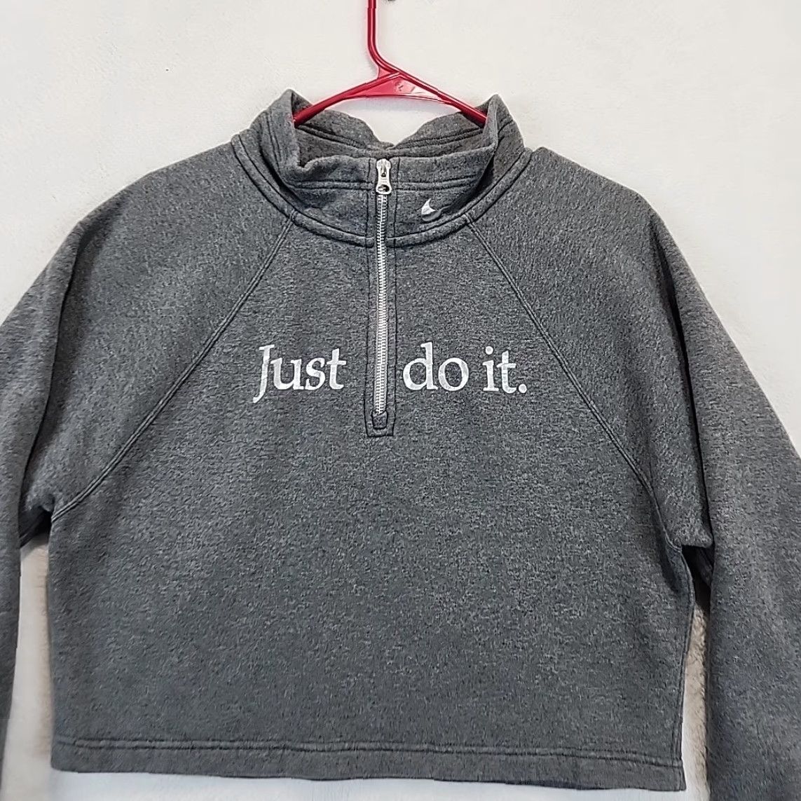 Nike VINTAGE NIKE Funnel-Neck 1/2 Zip Sweater Womens S Gray Silver Crop Athleisure Sweatshirt Size S / US 4 / IT 40 - 3 Thumbnail