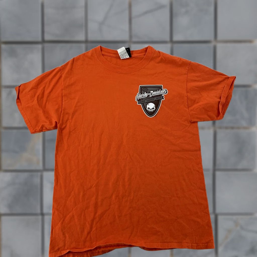 Harley Davidson Harley-Davidson Shirt Medium Orange Graphic Print Short Sleeve Crew Neck Biker Skull Men M Size US M / EU 48-50 / 2 - 1 Thumbnail