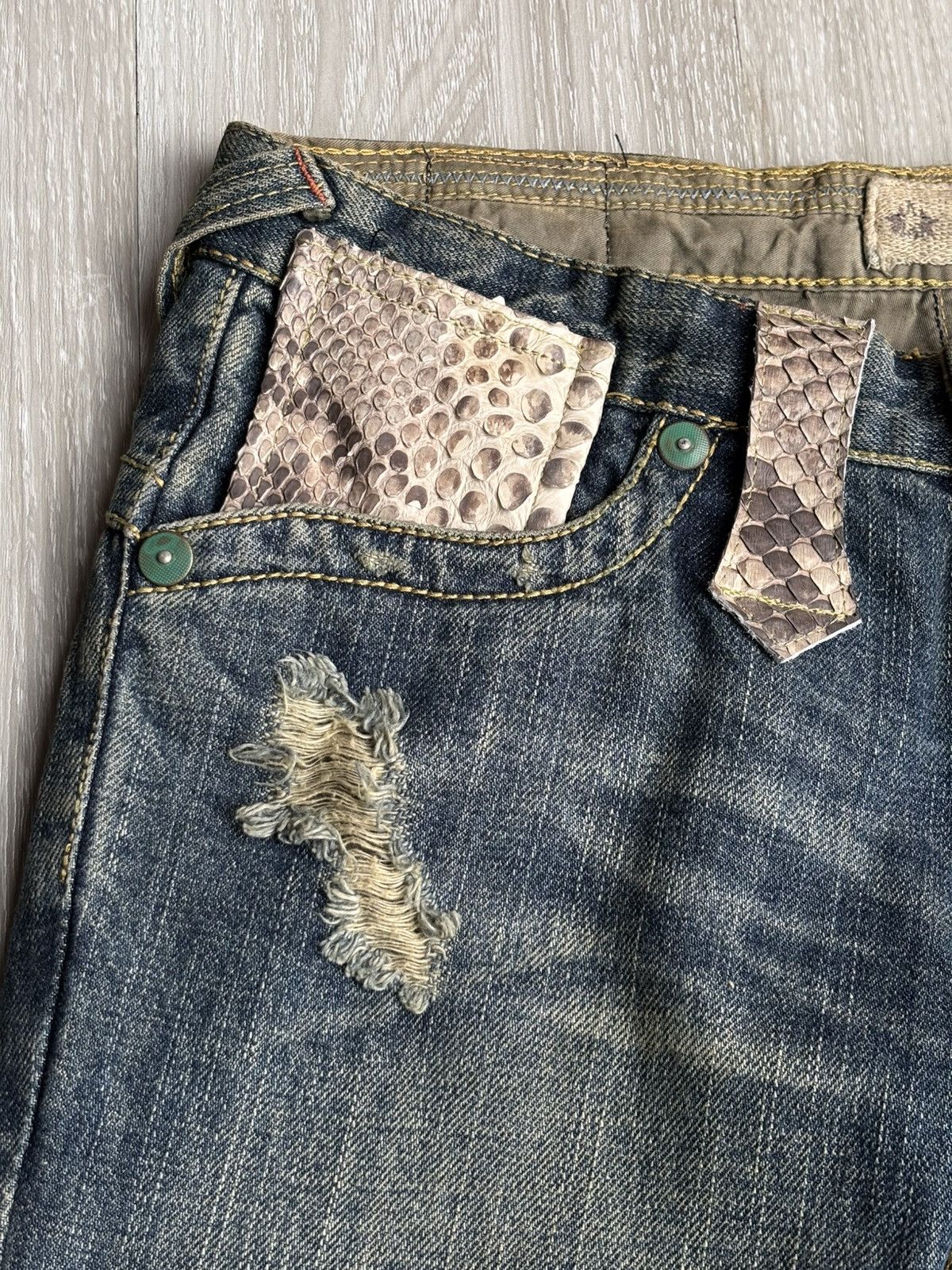 Japanese Brand REEF phyton accent lace up flare jeans Size US 26 / EU 42 - 3 Thumbnail