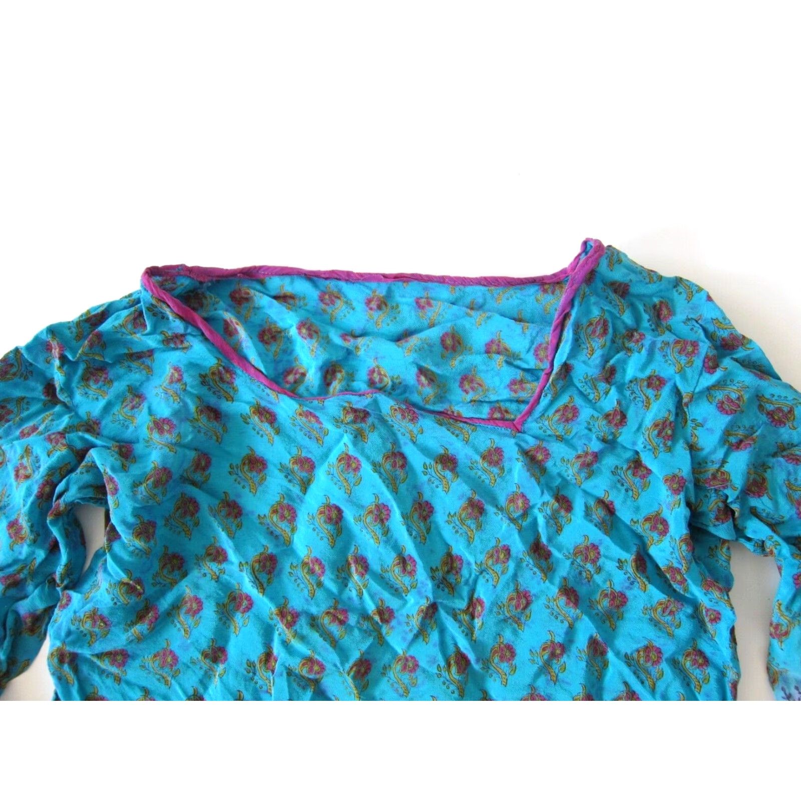 Vintage Vintage Silk Blue Pink Paisley Floral 3/4 Sleeve Tunic Peasant Blouse S Nike Shirt Size S / US 4 / IT 40 - 3 Thumbnail