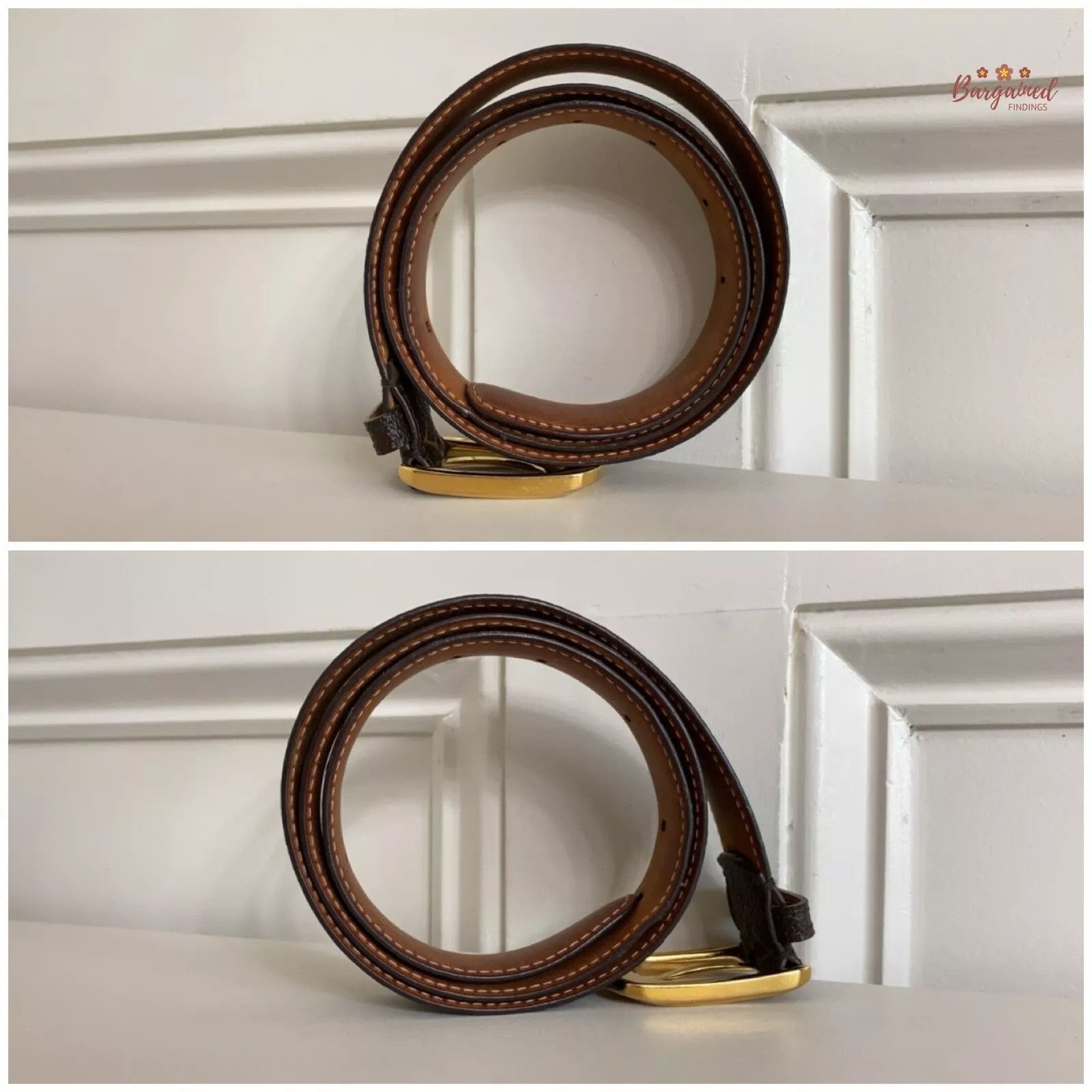 Louis Vuitton Louis Vuitton Monogram Canvas Leather Ellipse Gold Belt Size 30 - 3 Thumbnail