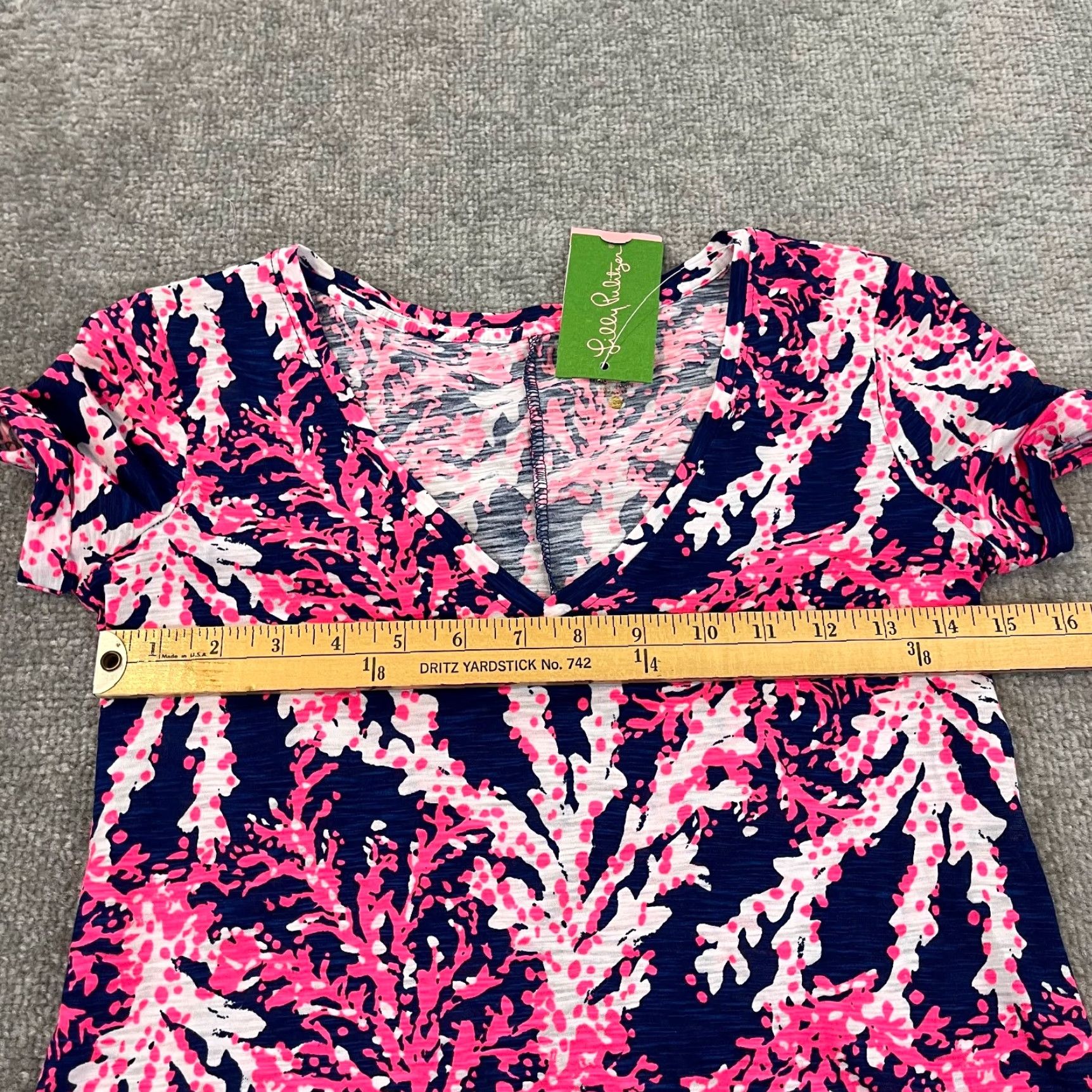 Lilly Pulitzer Lilly Pulitzer Jessica Dress Womens XXS Nauti Navy Beyond The Sea Short Sleeve Floral Multicolor Cap Sleeve V-Neck Lightweight Cotton 100% Short Dress Size 24" / US 00 / IT 34 - 6 Thumbnail