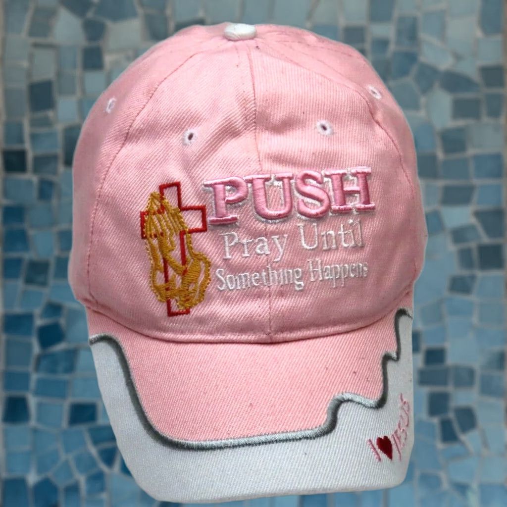Vintage VINTAGE Push Pray Until Something Happens Women's Strapback Hat Size ONE SIZE - 1 Thumbnail